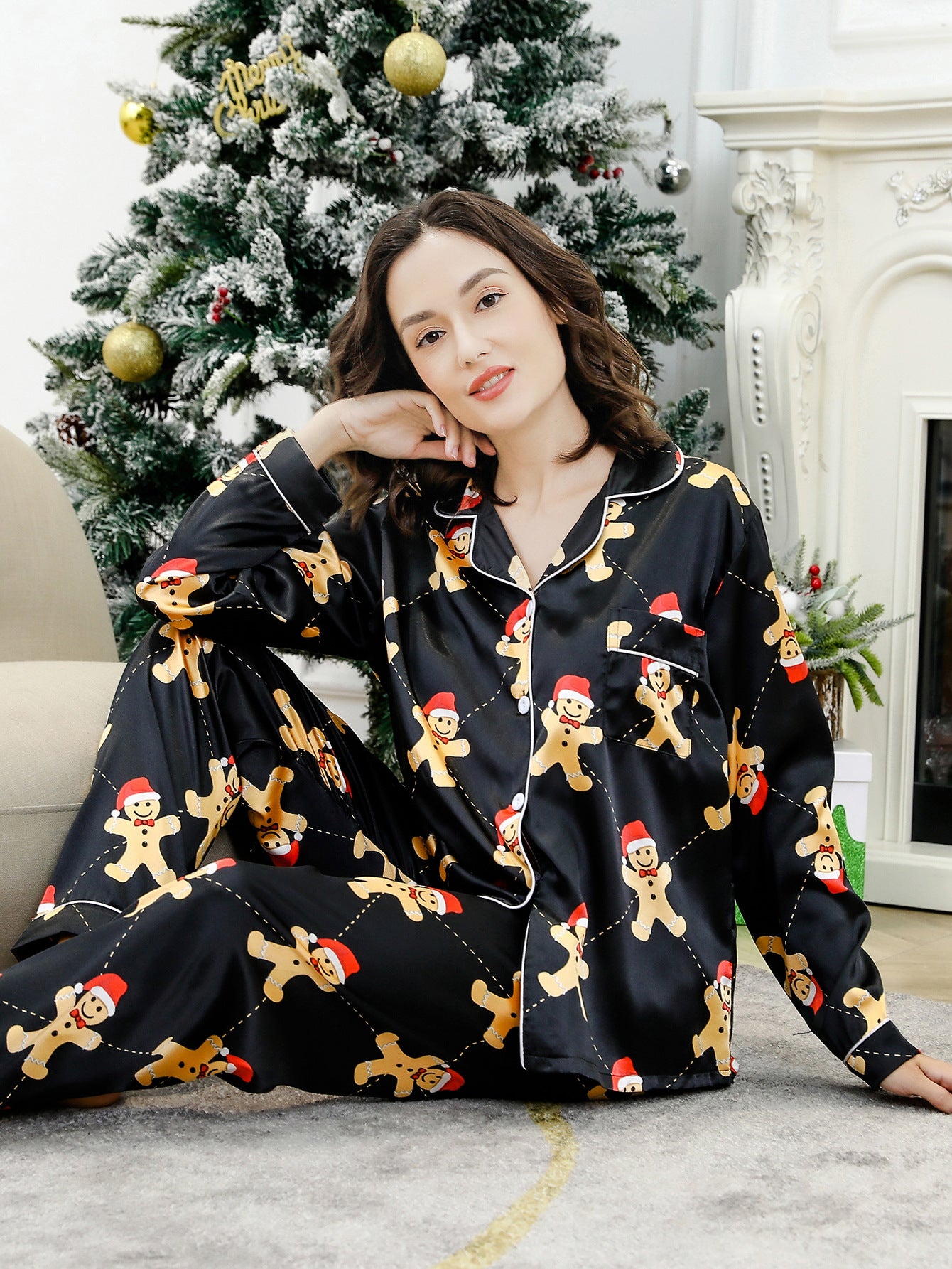 Christmas Gingerbread Satin Pajama Set