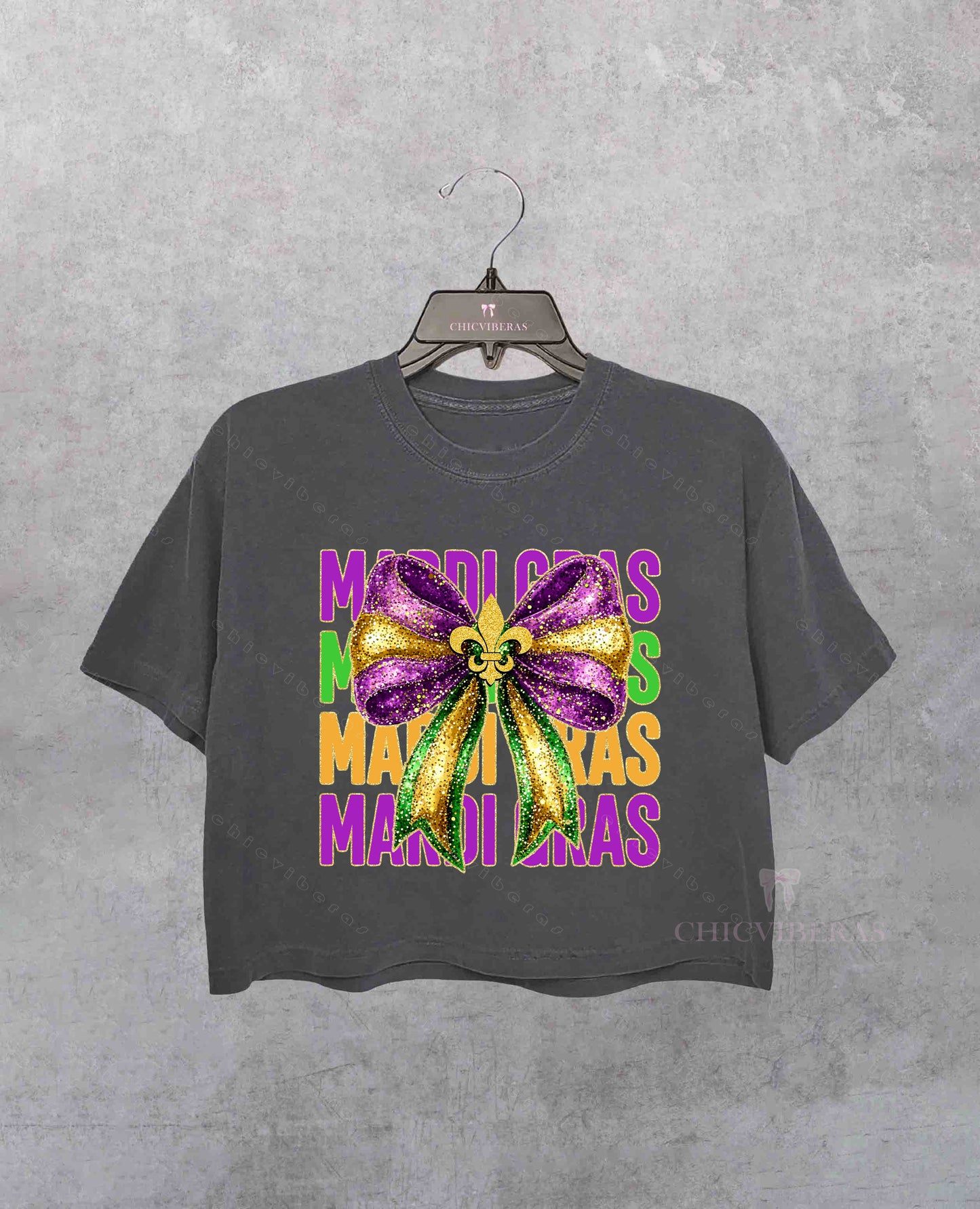 Glitter Mardi Gras Coquette Bow Crop Shirt