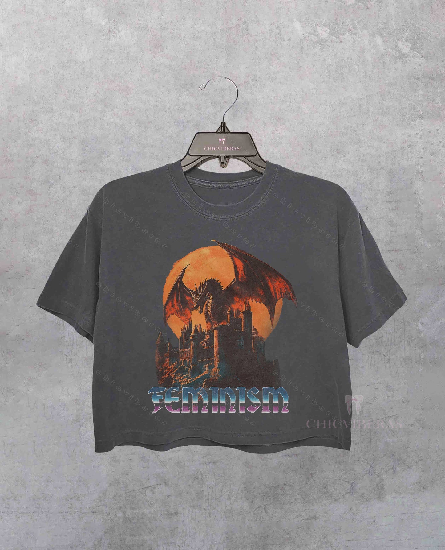 Gothic Feminist Fantasy Dragon Castle Crop Shirt