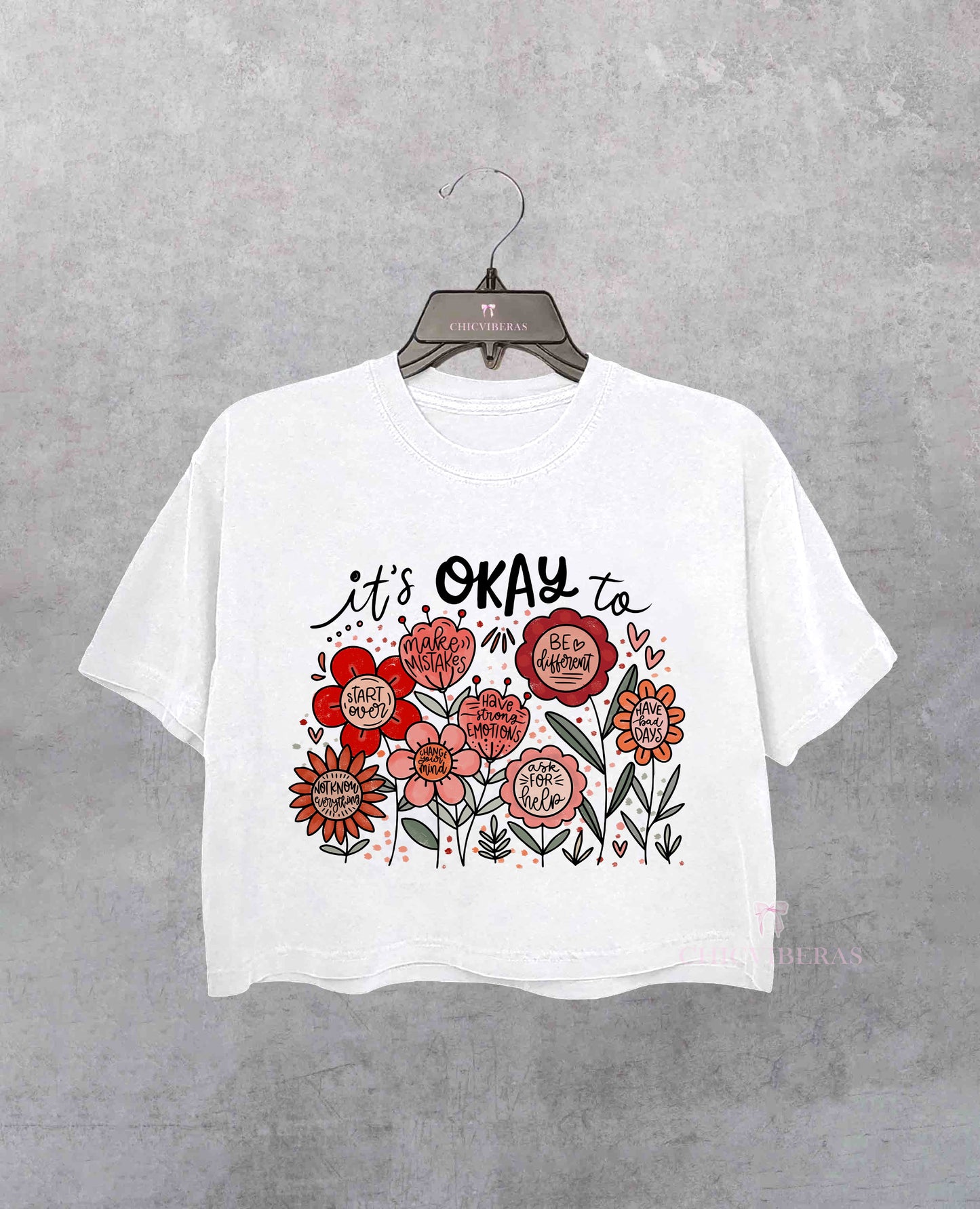 It's Okay To Boho Floral Mental Health Crop Shirt