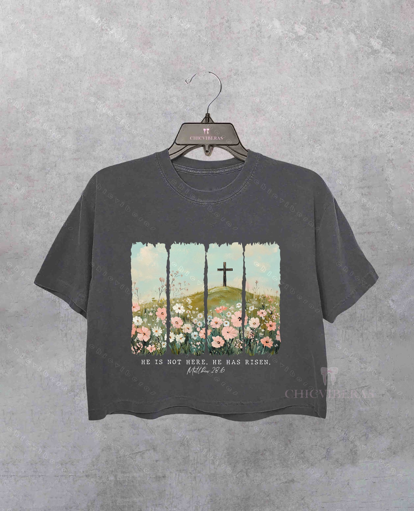 He Is Not Here, He Has Risen Floral Christian Easter Crop Shirt