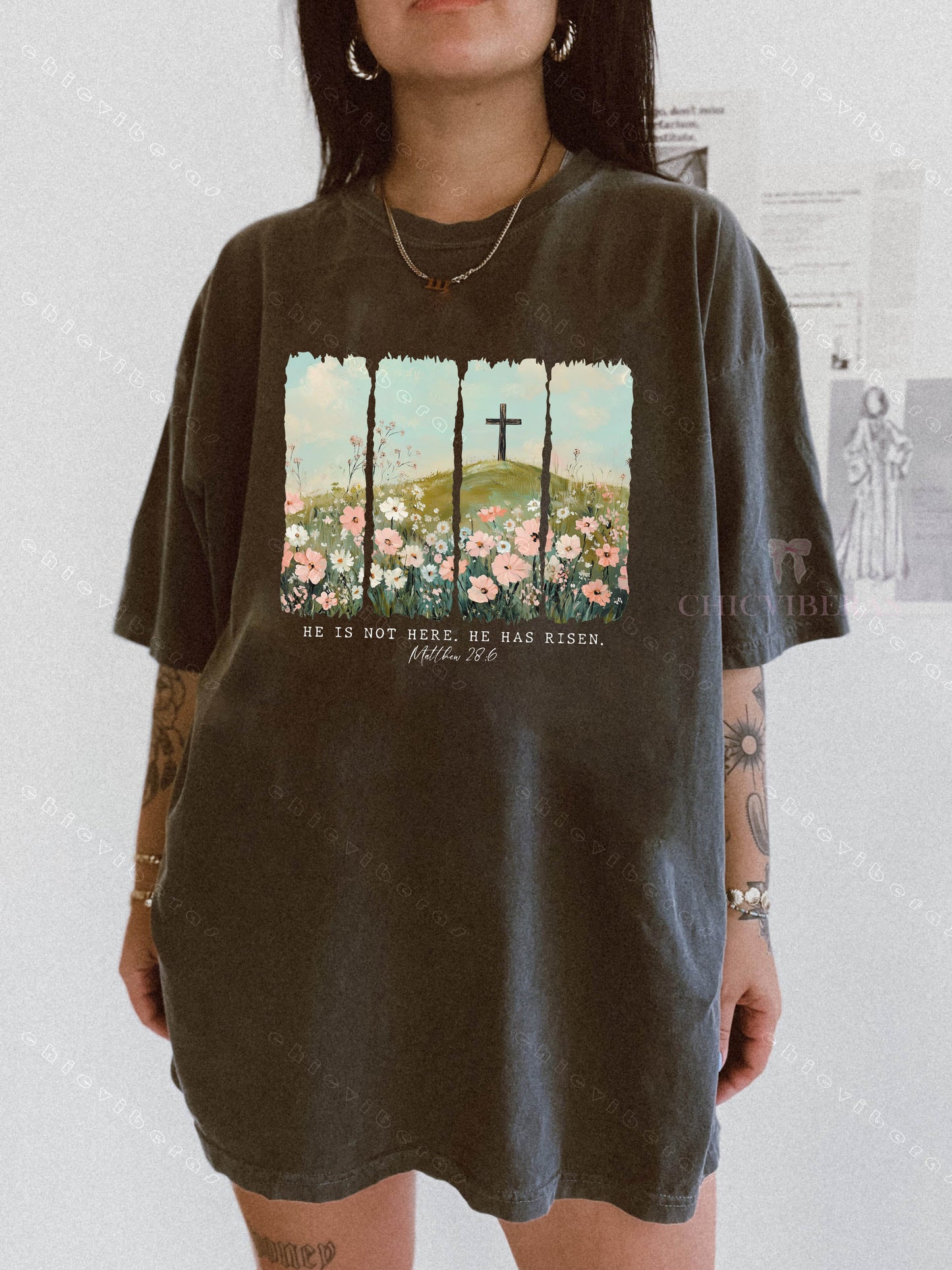 He Is Not Here, He Has Risen Floral Christian Easter Tee