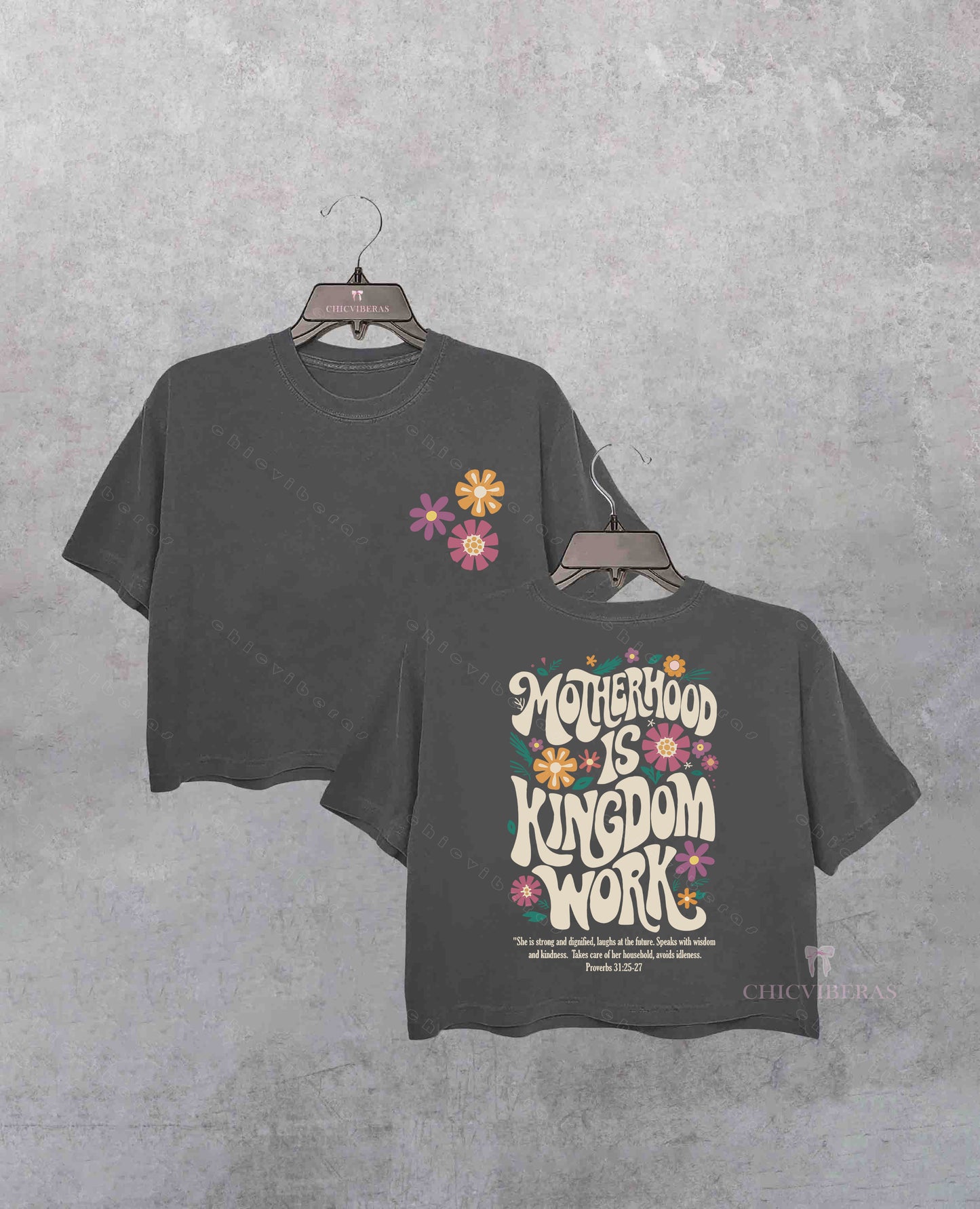 "Motherhood is Kingdom Work" Retro Christian Mom Crop Shirt