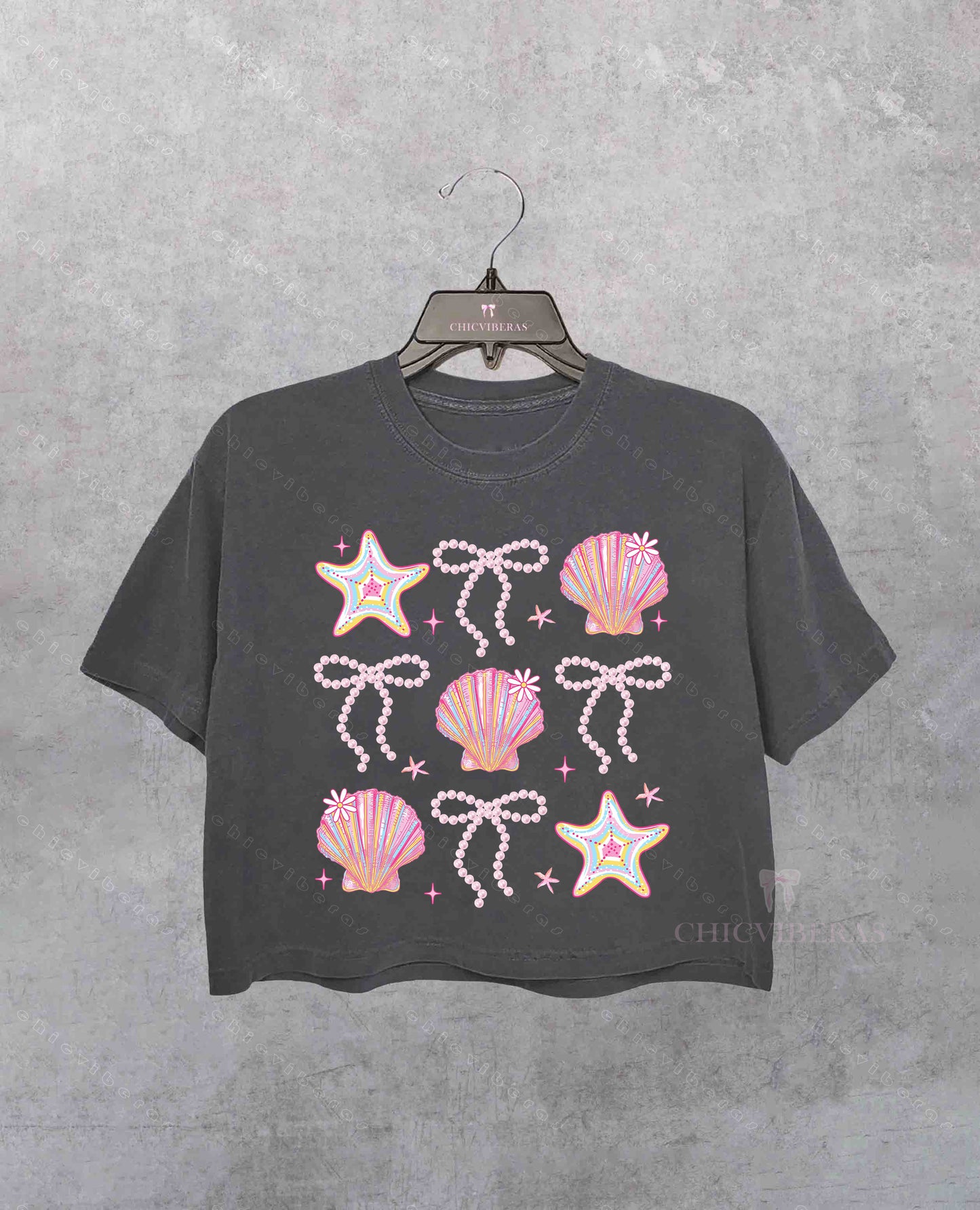 Summer Vibes Clam Coquette Crop Shirt
