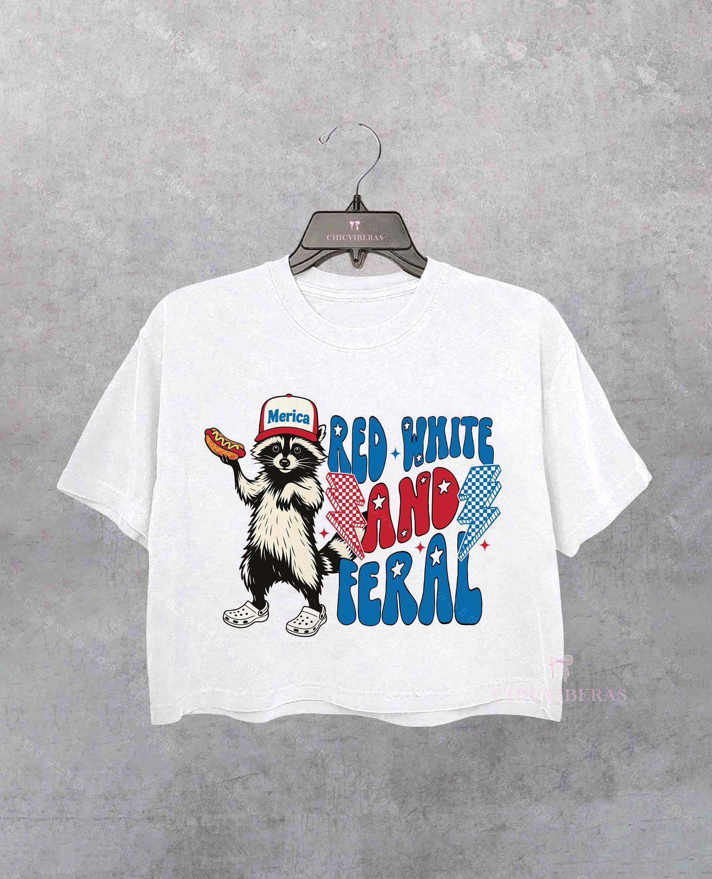 Red White And Feral Funny USA Crop Shirt
