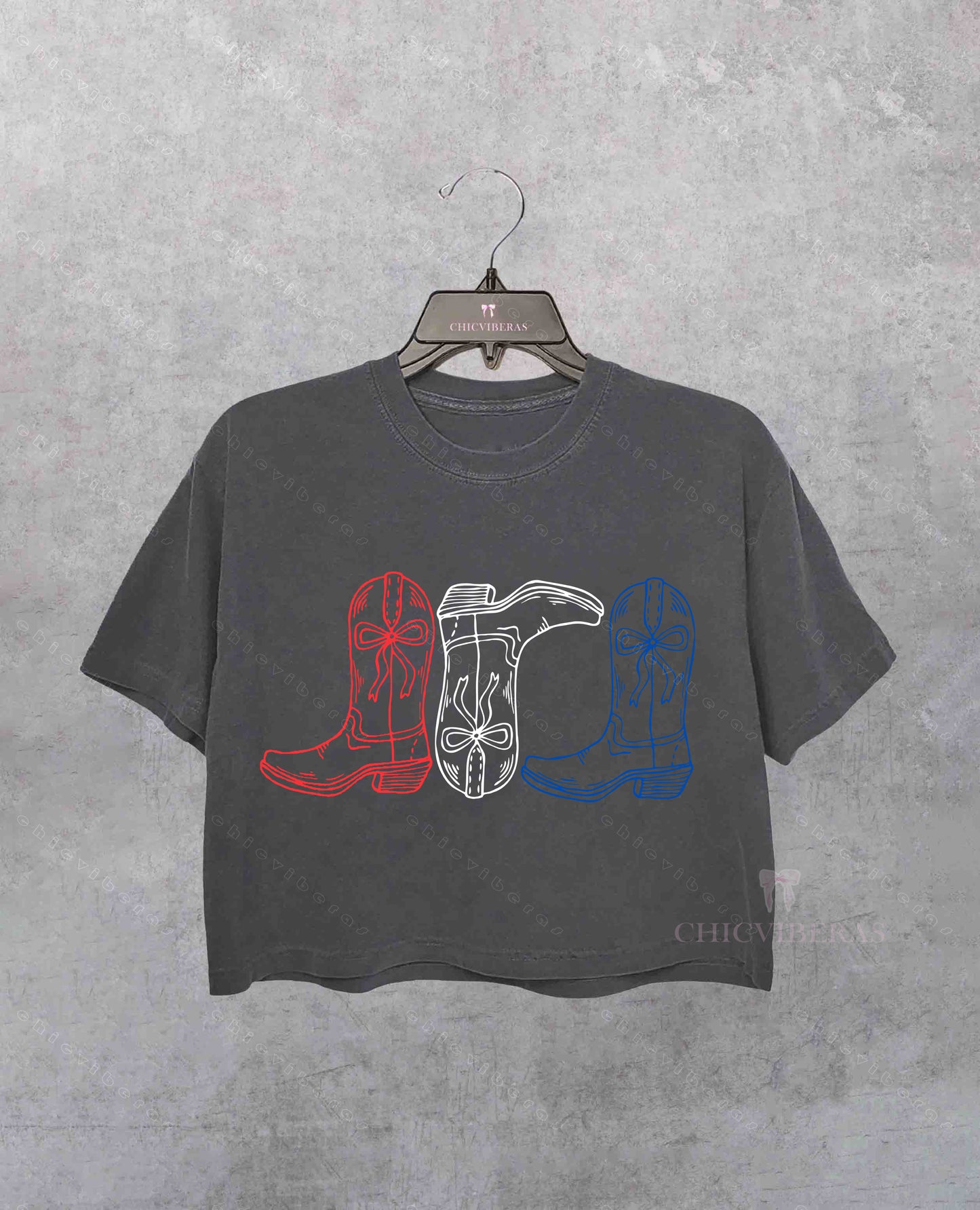 Red white blue cowgirl boots Crop Shirt