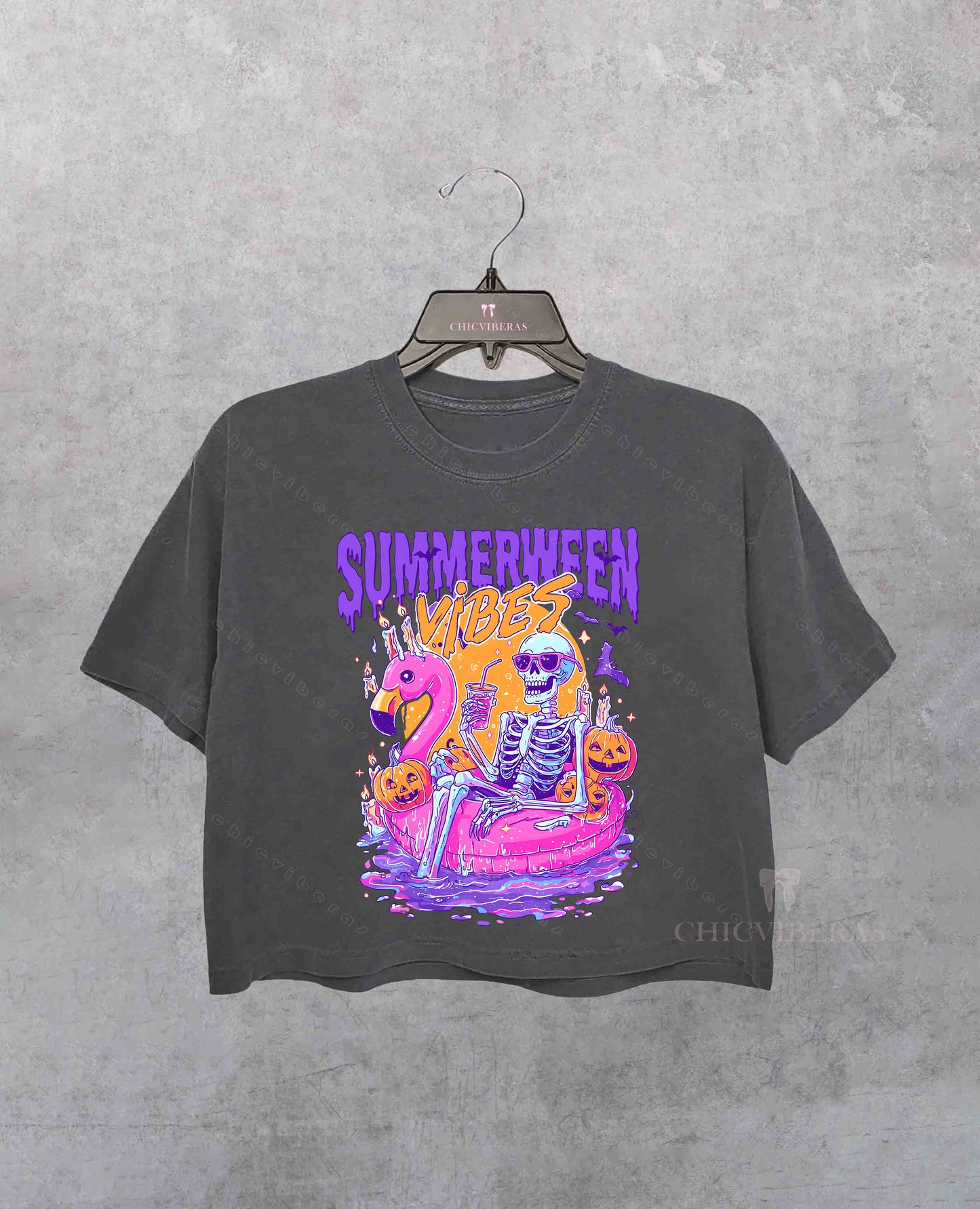 Funny Skeleton Float Halloween in Summer Crop Shirt