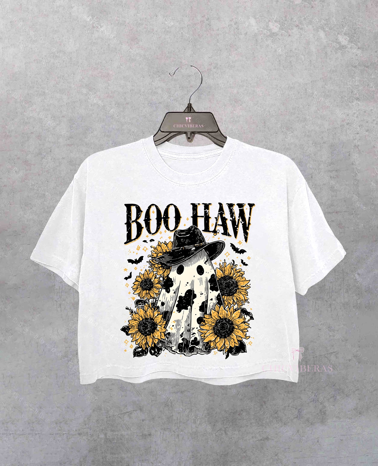Cow Spot Ghost Western Halloween Crop Shirt
