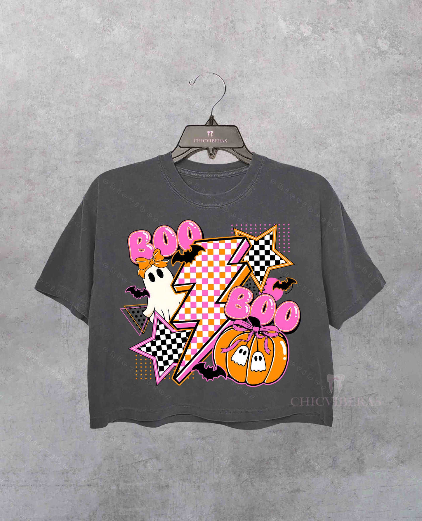 Retro Halloween Ghost Pumpkin Crop Shirt