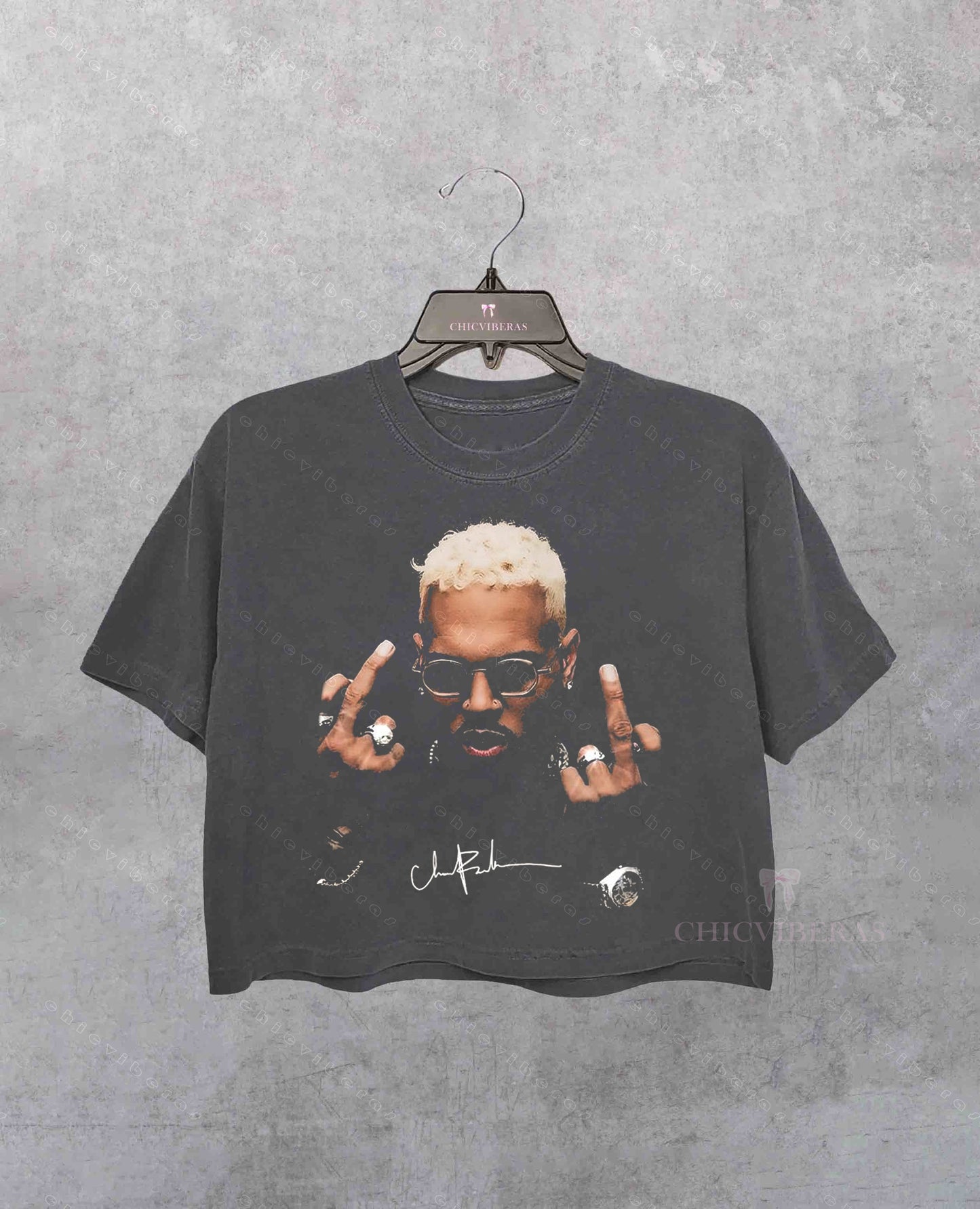 Chris Brown Vintage Middle Finger Crop Shirt