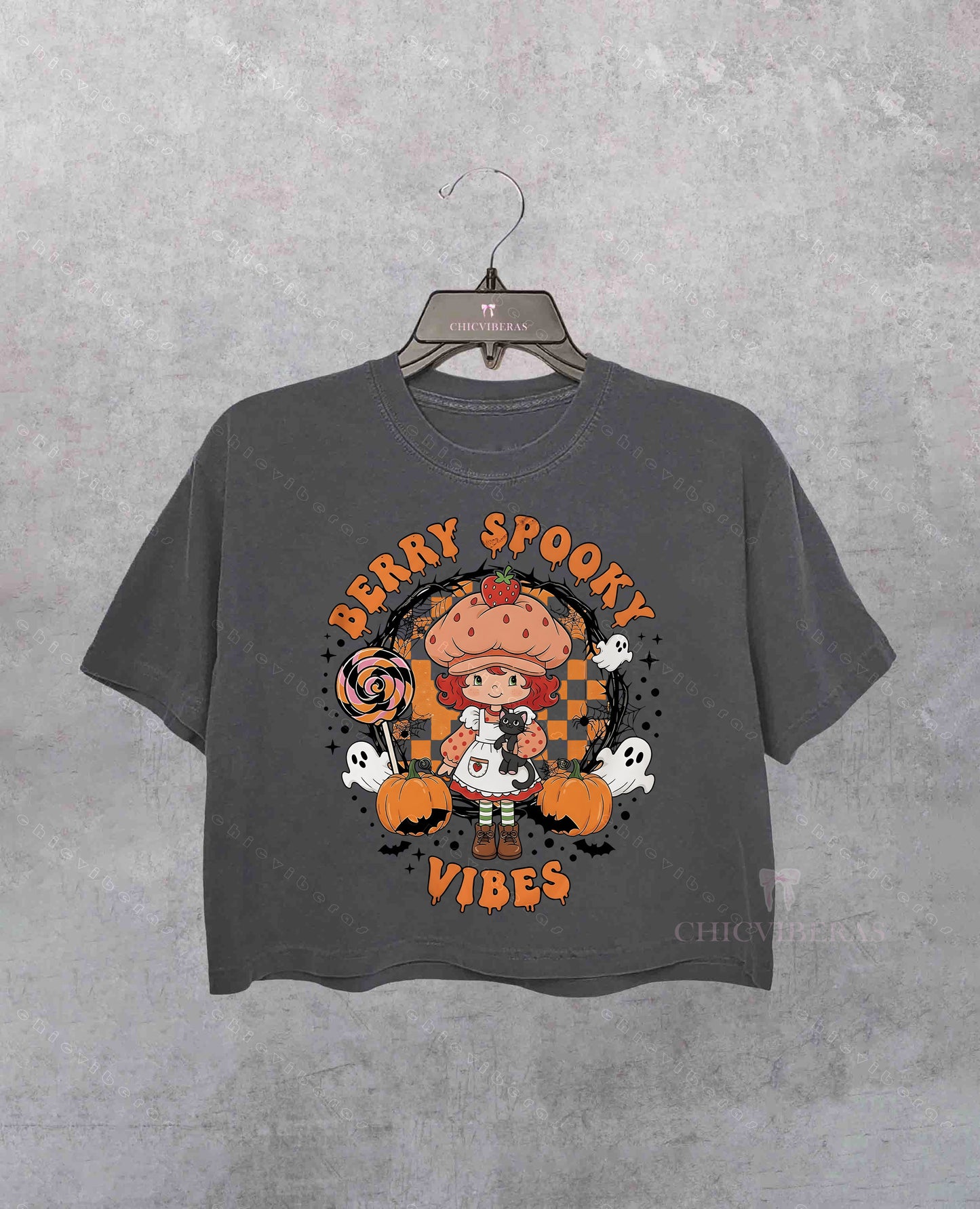 Halloween Strawberry Ghost Crop Shirt