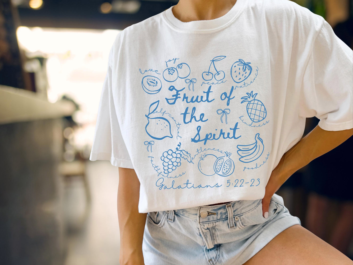 Fruit of the Spirit Christian Doodle Bible Verse Crop Shirt