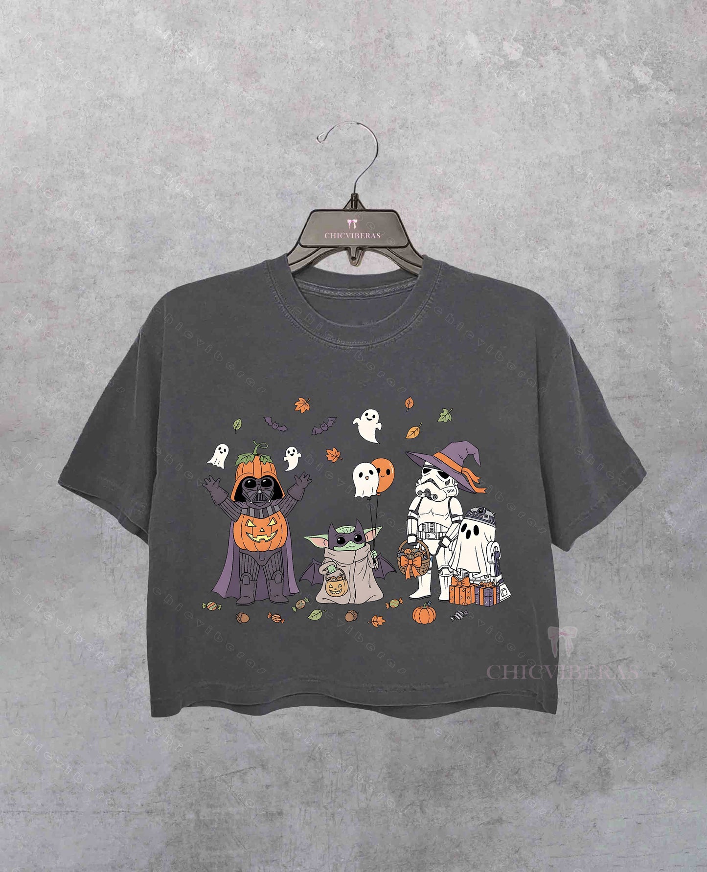 Darth Vader Pumpkin Baby Yoda Halloween Crop Shirt