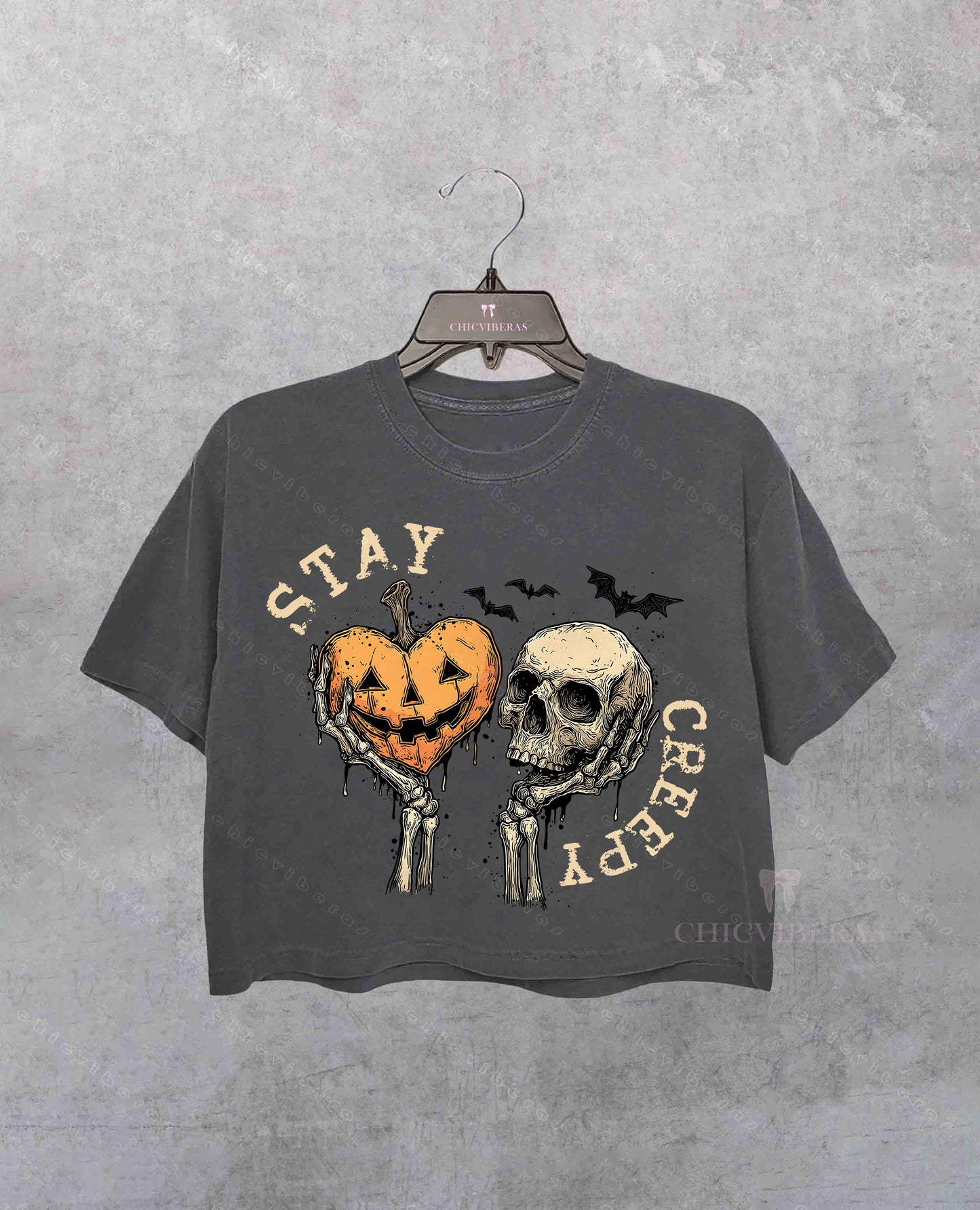 Stay Creepy Retro Dripping Heart Halloween Crop Shirt