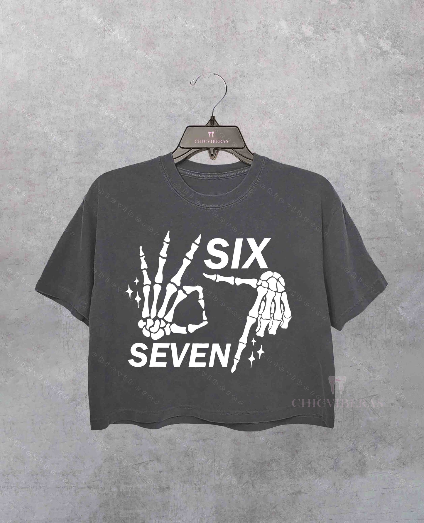 Six Seven 6 7 Funny Skeleton Hands Crop Shirt