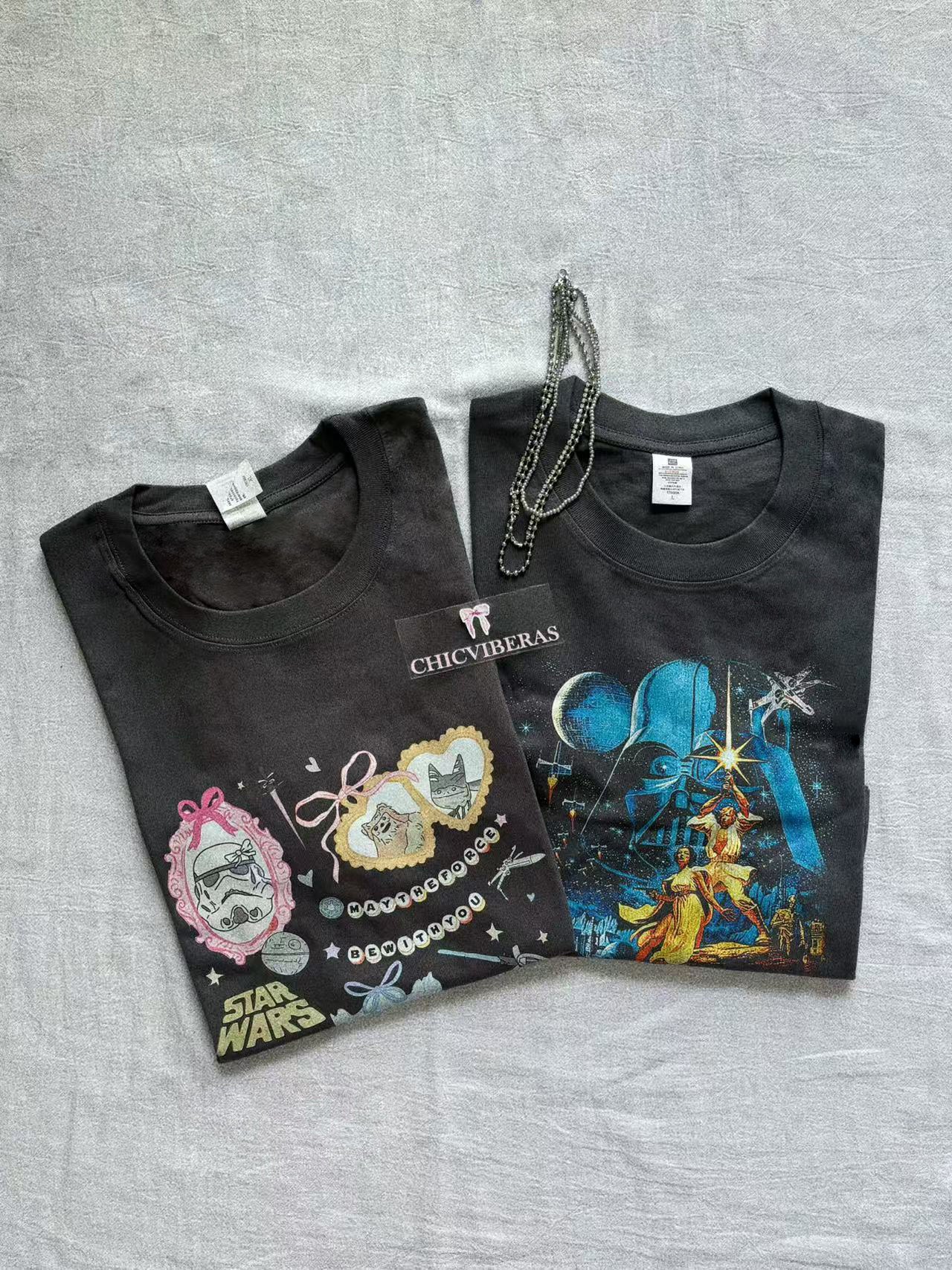 Retro Coquette Bow Watercolor Star Wars Characters Crop Shirt