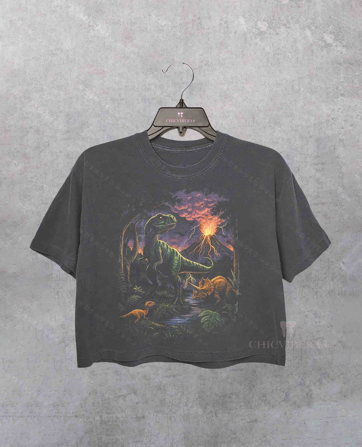 Vintage Jurassic Dinosaur 90s Graphic Crop Shirt