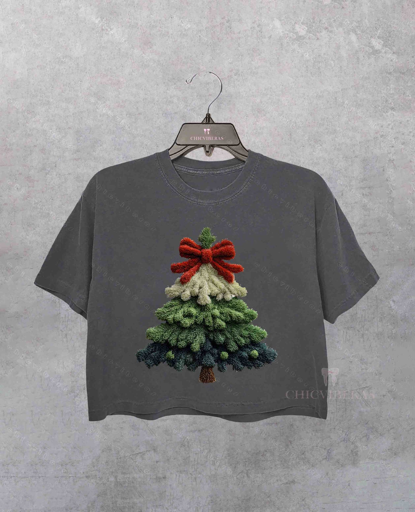 Latch Hook Yarn Faux Embroidery Christmas Tree Crop Shirt