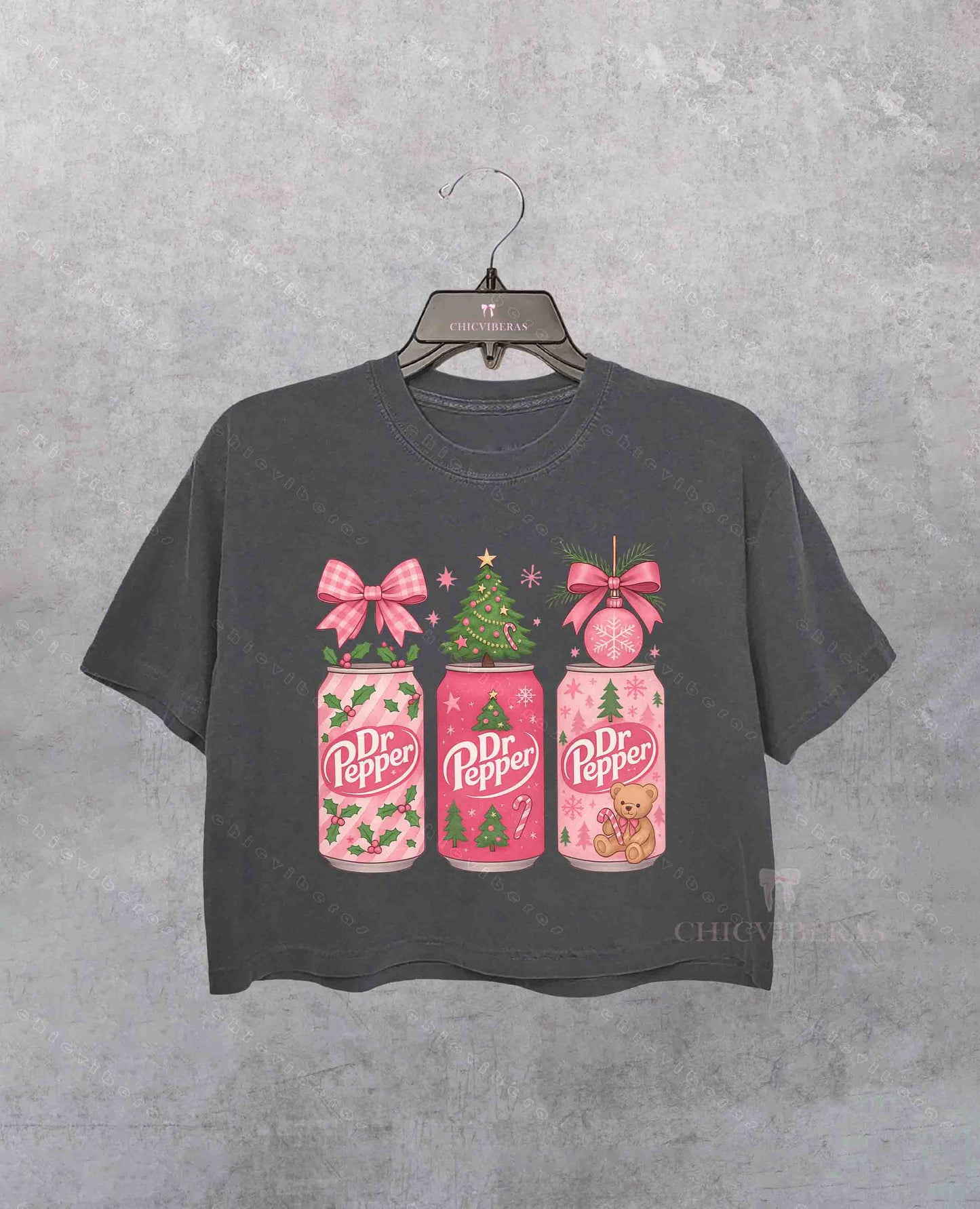 Christmas Dr Peppe Pink Bow Festive Holiday Crop Shirt
