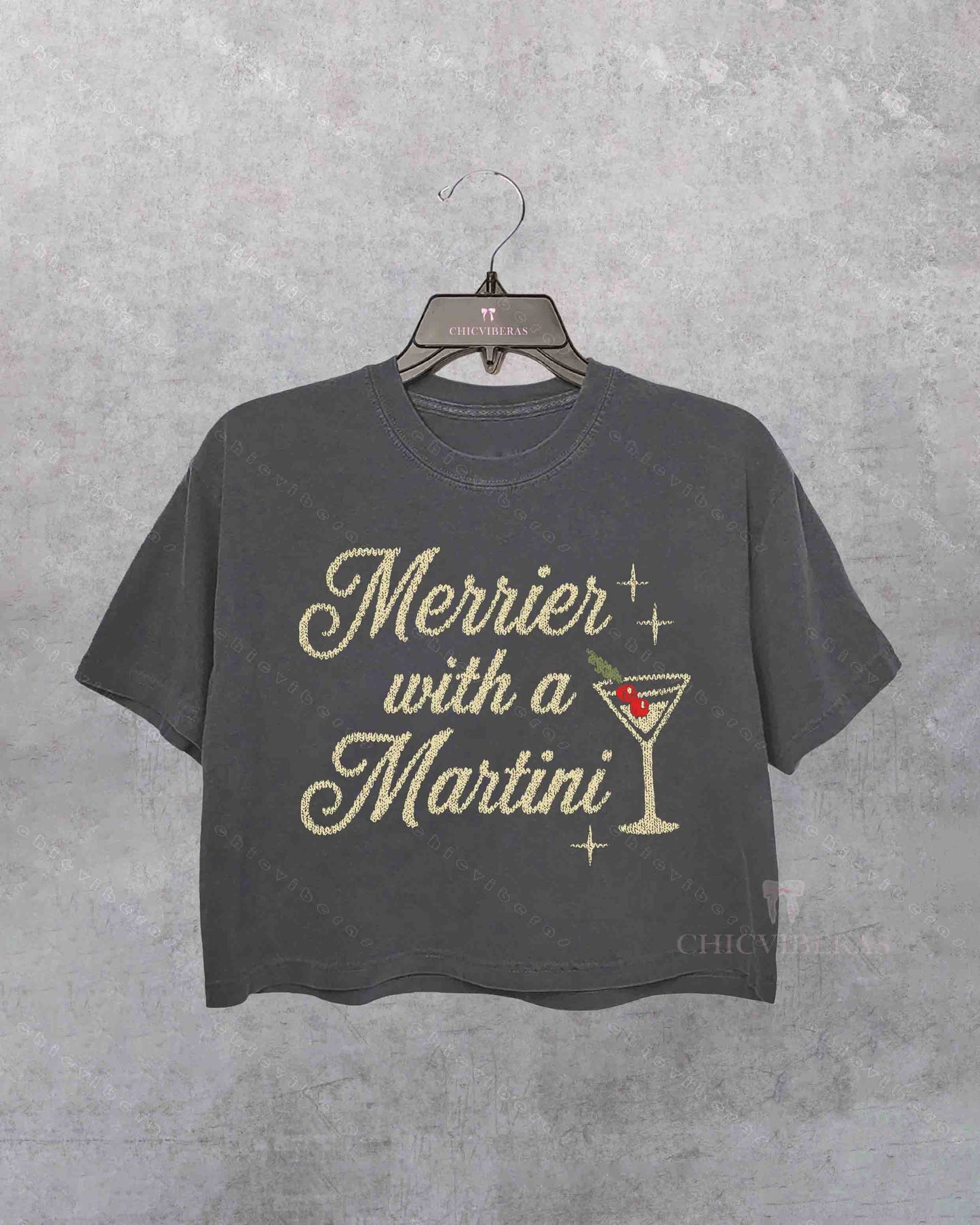 Merrier With a Martini Ugly Christmas Crop Shirt