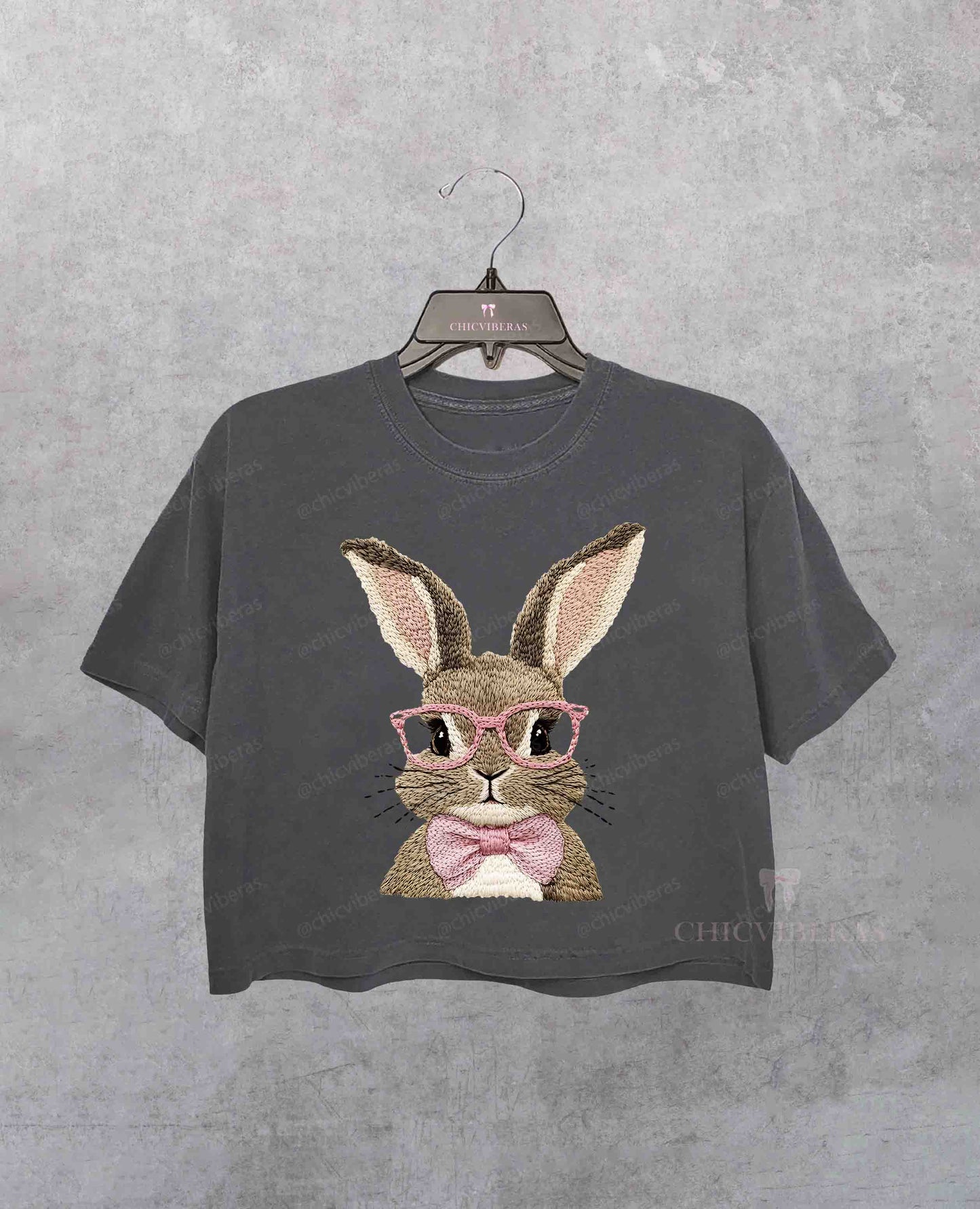 Retro Happy Easter Bunny Graphic Crop Shirt