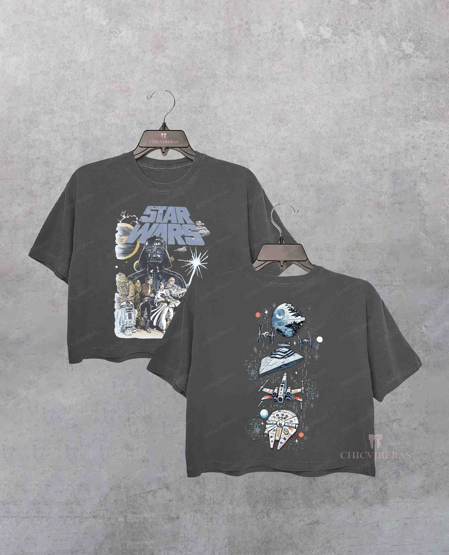 Retro Star Wars Space Ship Death Star Crop Shirt