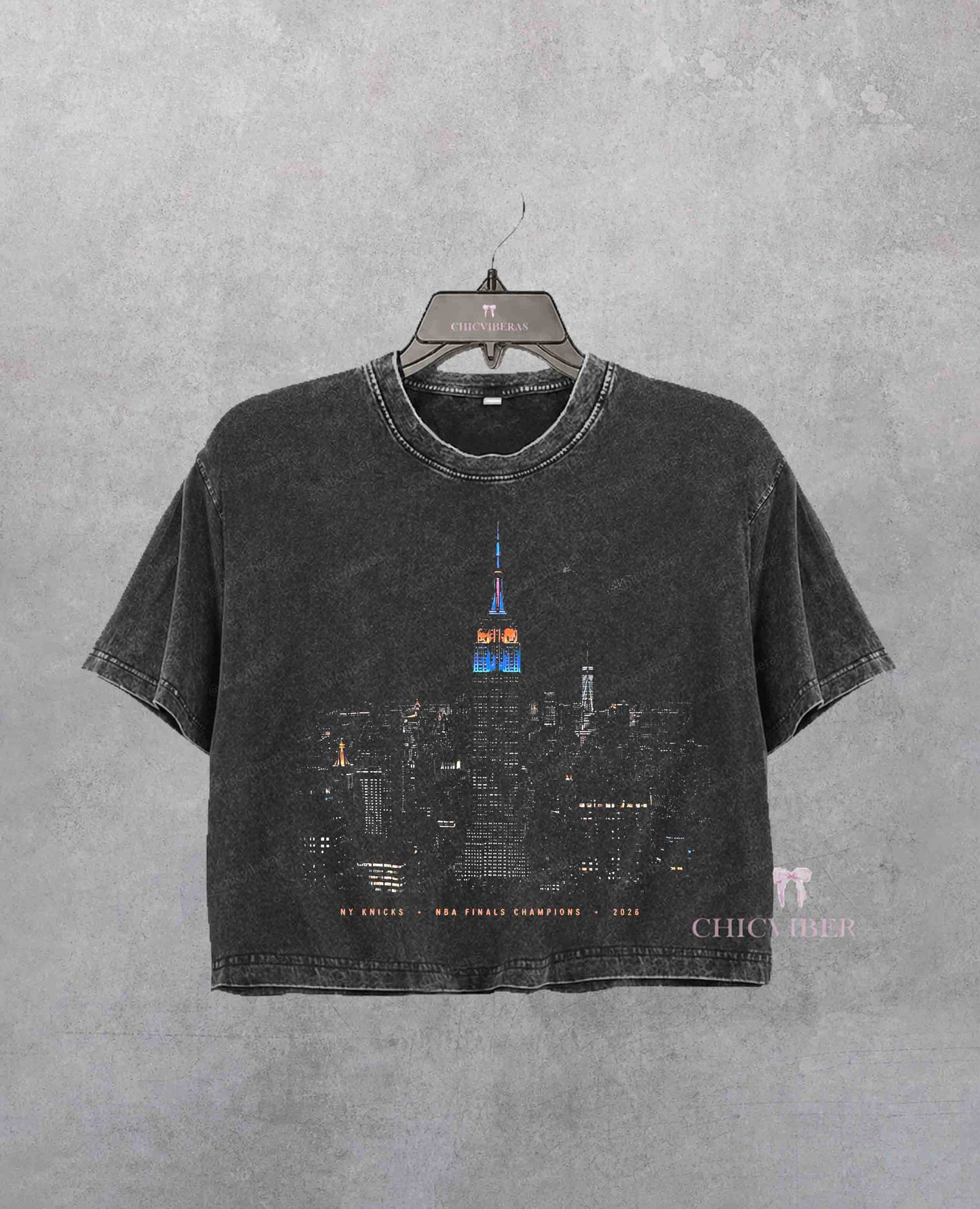 NYC Skyline Empire State Building Black Crop Shirt