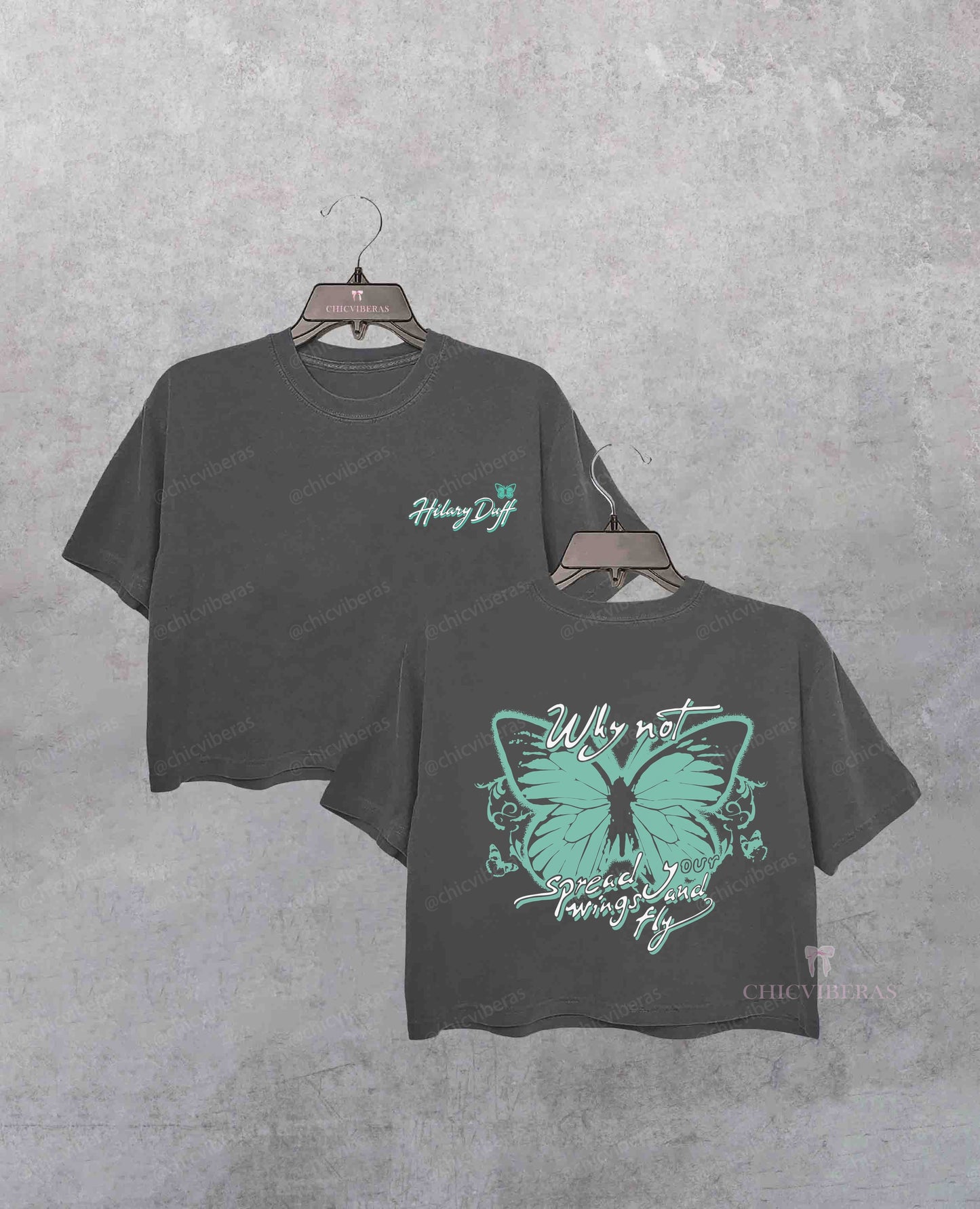 Y2K Hilary Duff Why Not Butterfly 2 Sides Crop Shirt