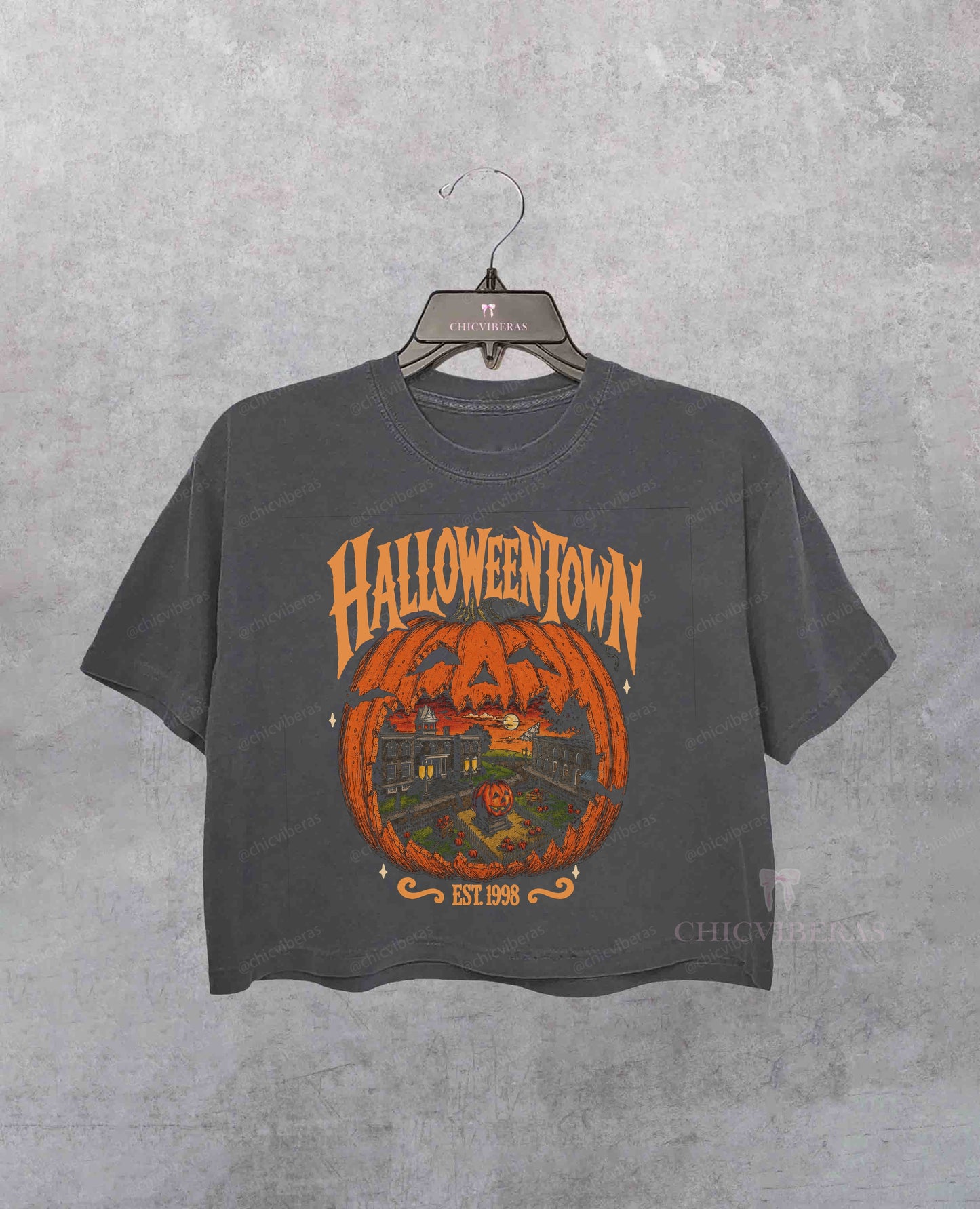 Vintage Halloweentown Pumpkin Village Crop Shirt