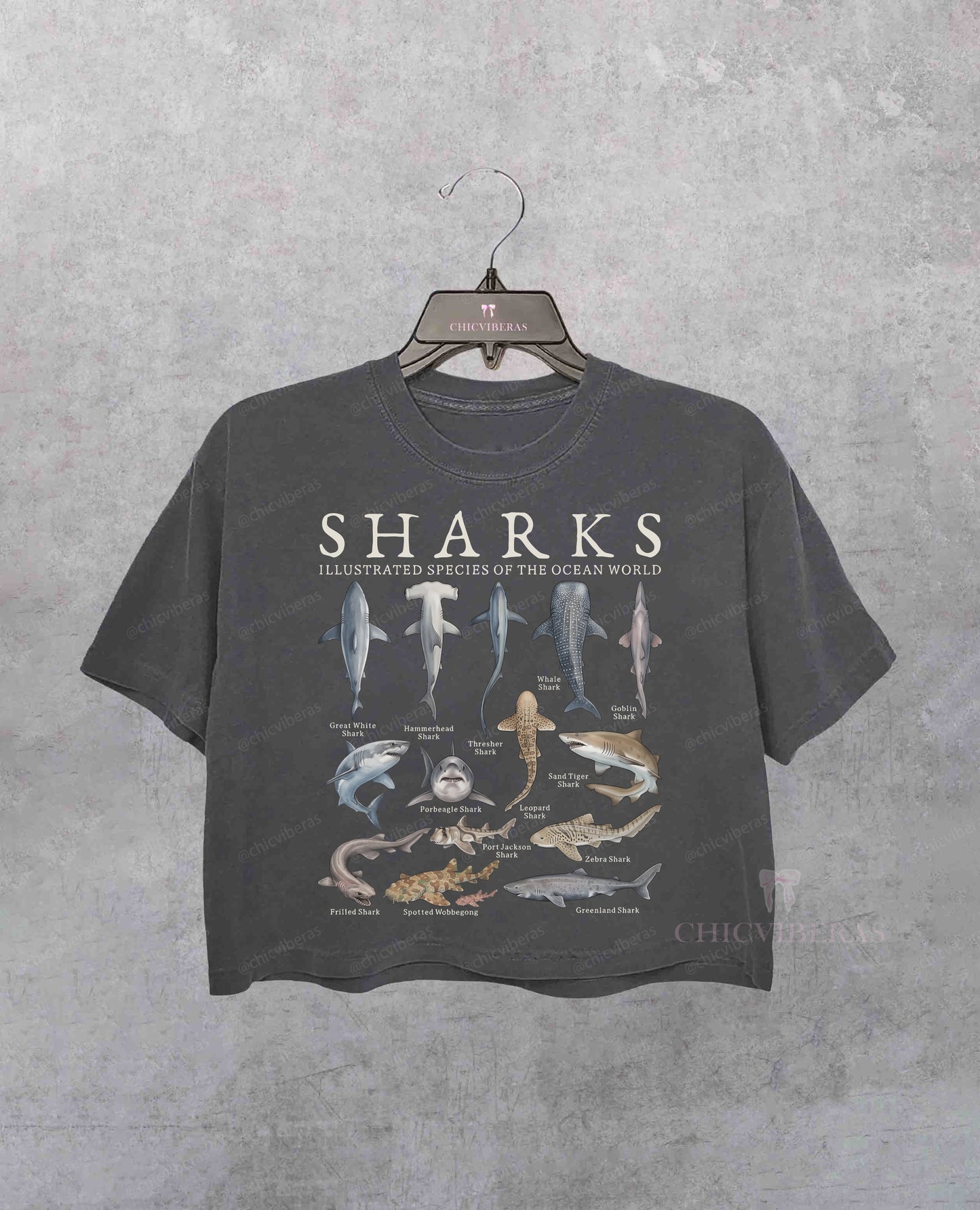 Vintage Shark Species Marine Life Crop Shirt