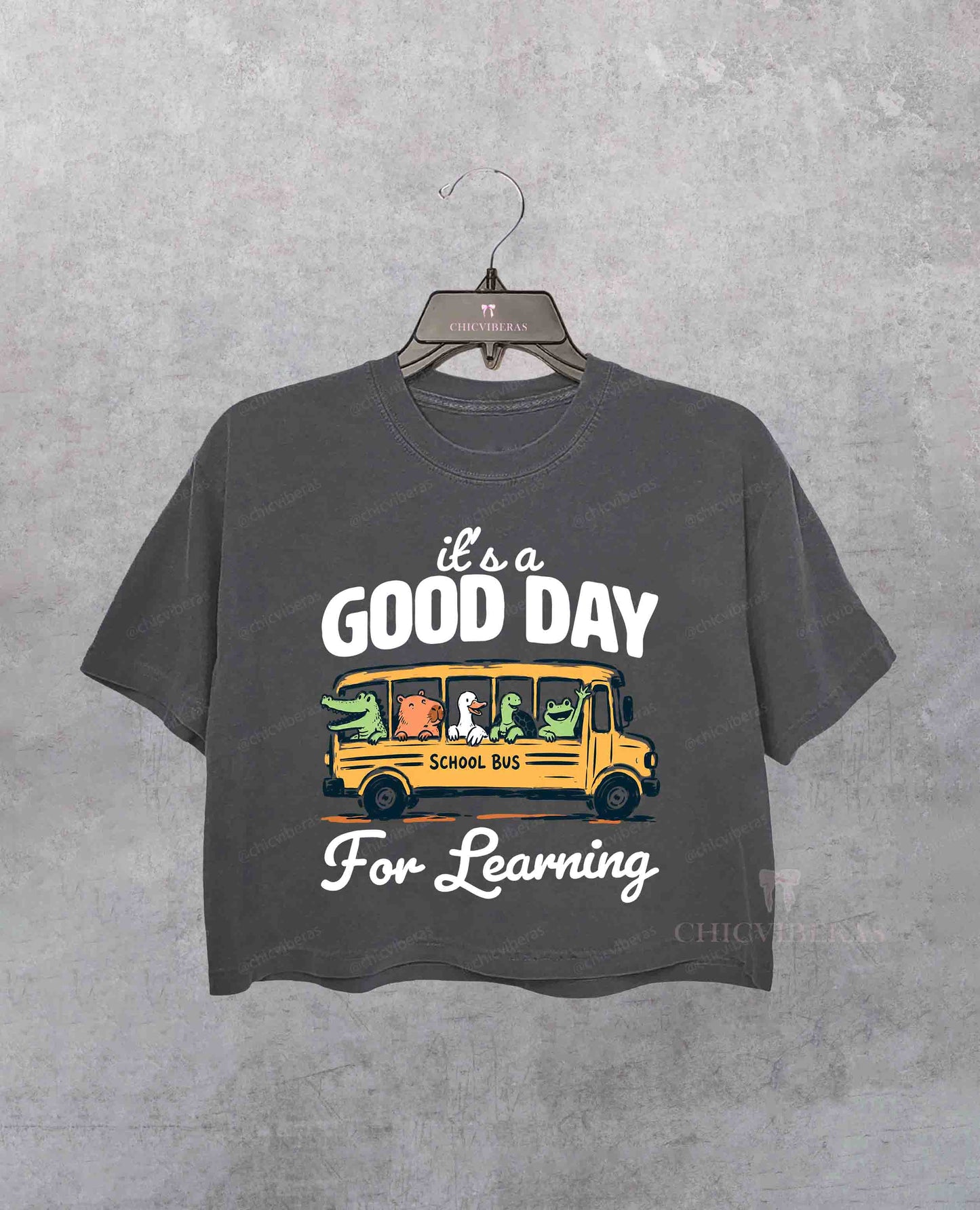 Good Day For Learning Funny School Bus Animal Crop Shirt