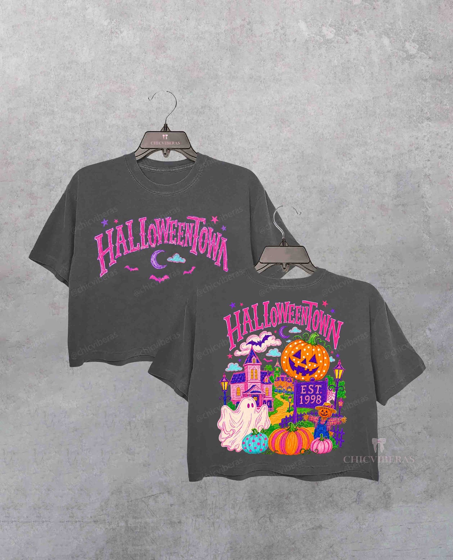 Halloween Pumpkin Retro Spooky Season Crop Shirt