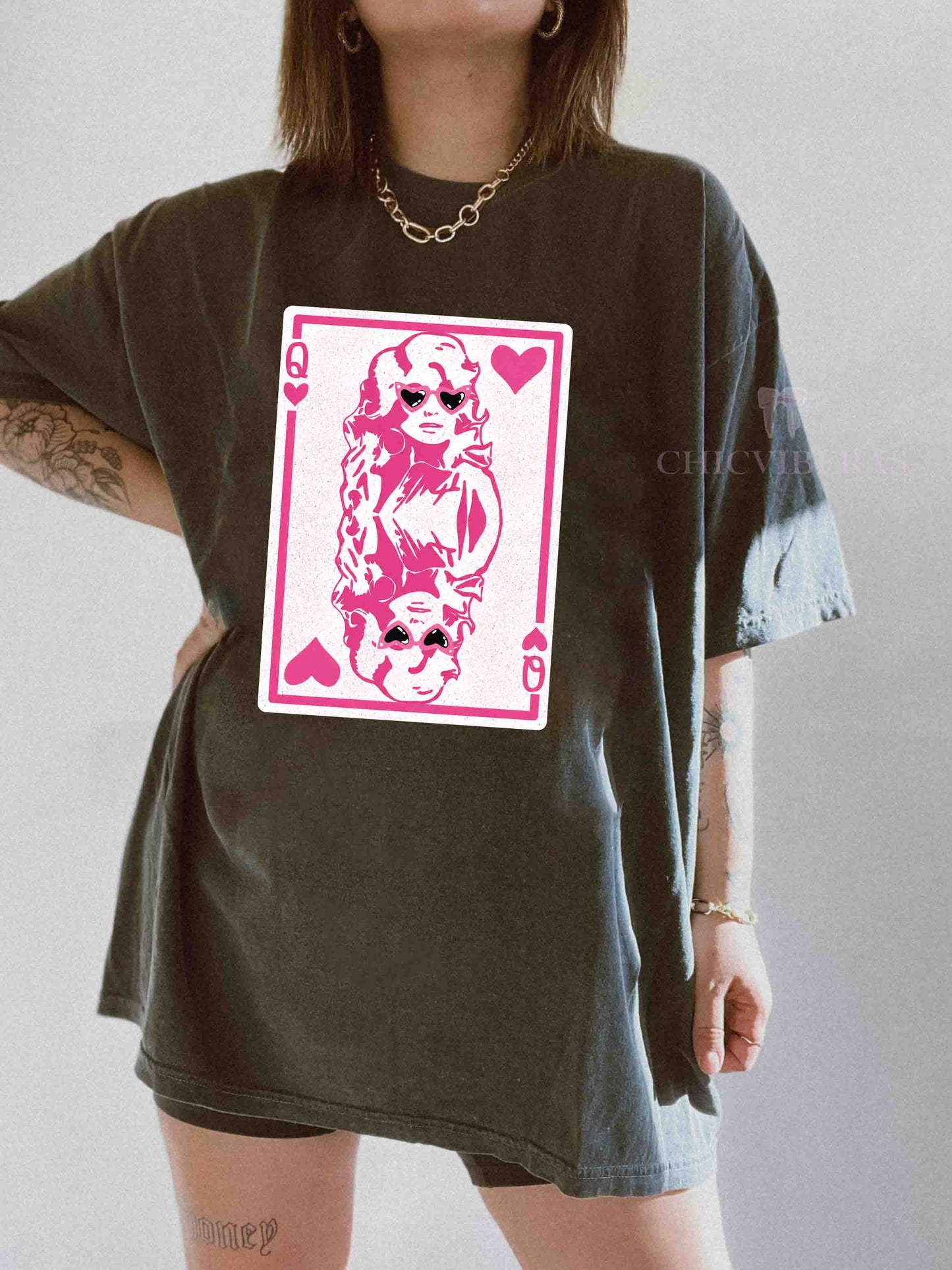 Queen of Hearts Valentine Pink Dolly RIP Tee