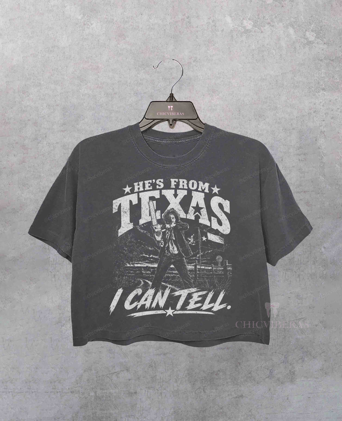 He's From Texas I Can Tell Slasher Horror Halloween Crop Shirt
