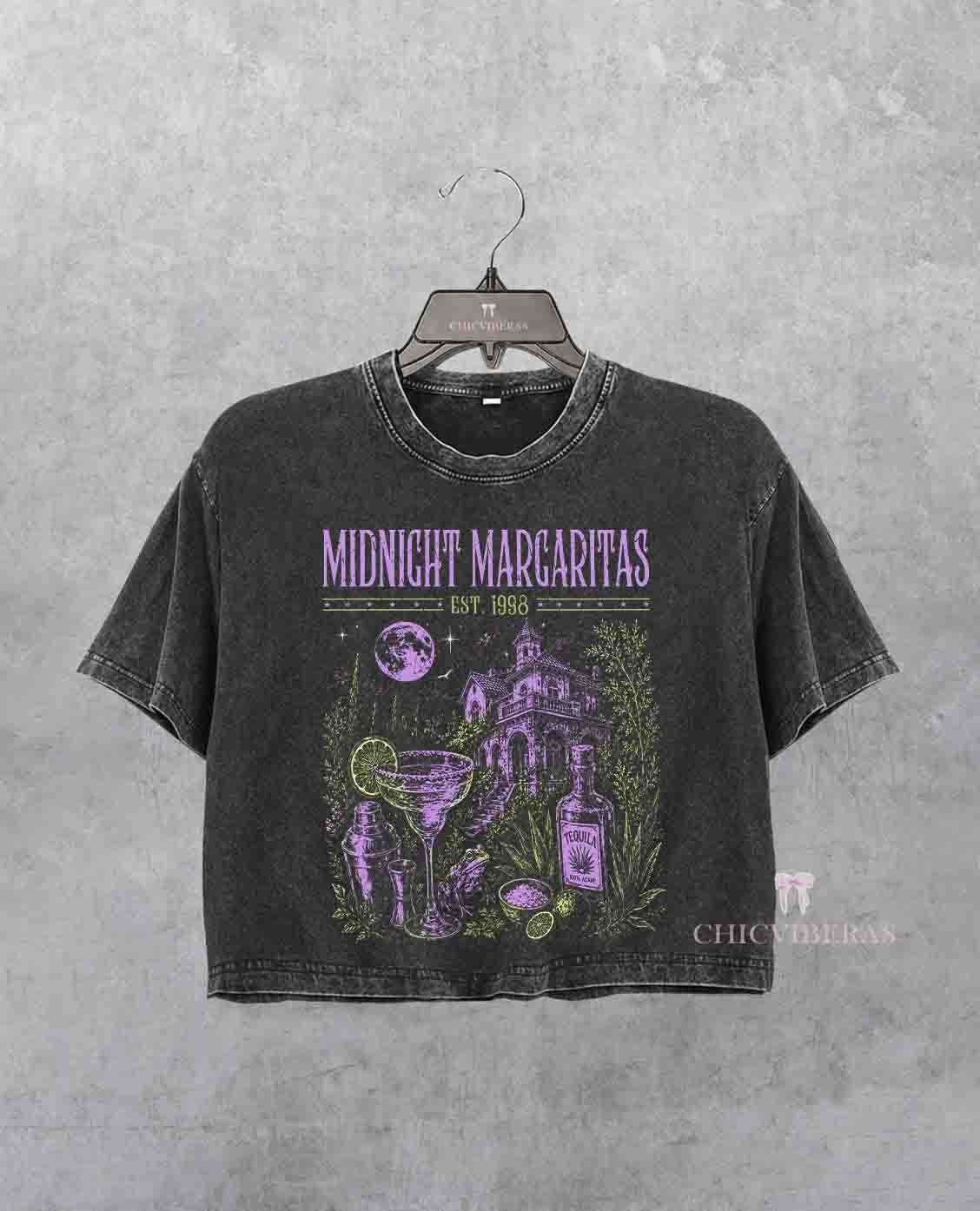 Vintage Midnight Margaritas Retro Spooky Tequila Crop Shirt