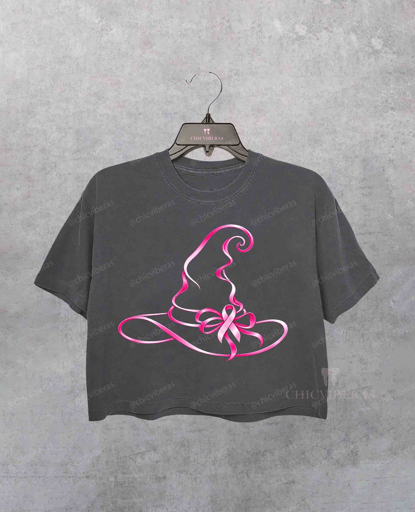 Breast Cancer Awareness Witch Hat Pink Ribbon Halloween Crop Shirt