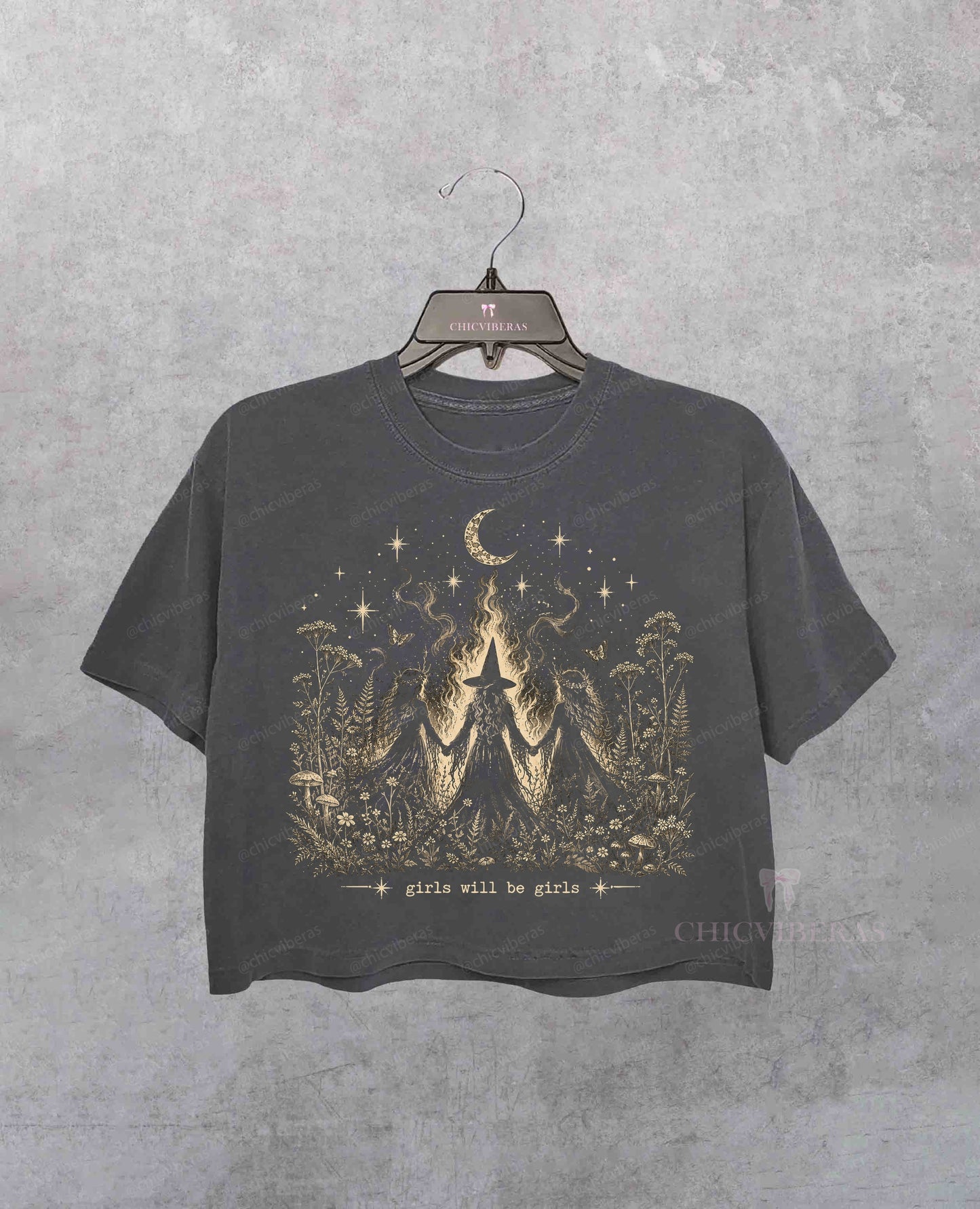 Vintage Girls Witchy Halloween Feminist Crop Shirt