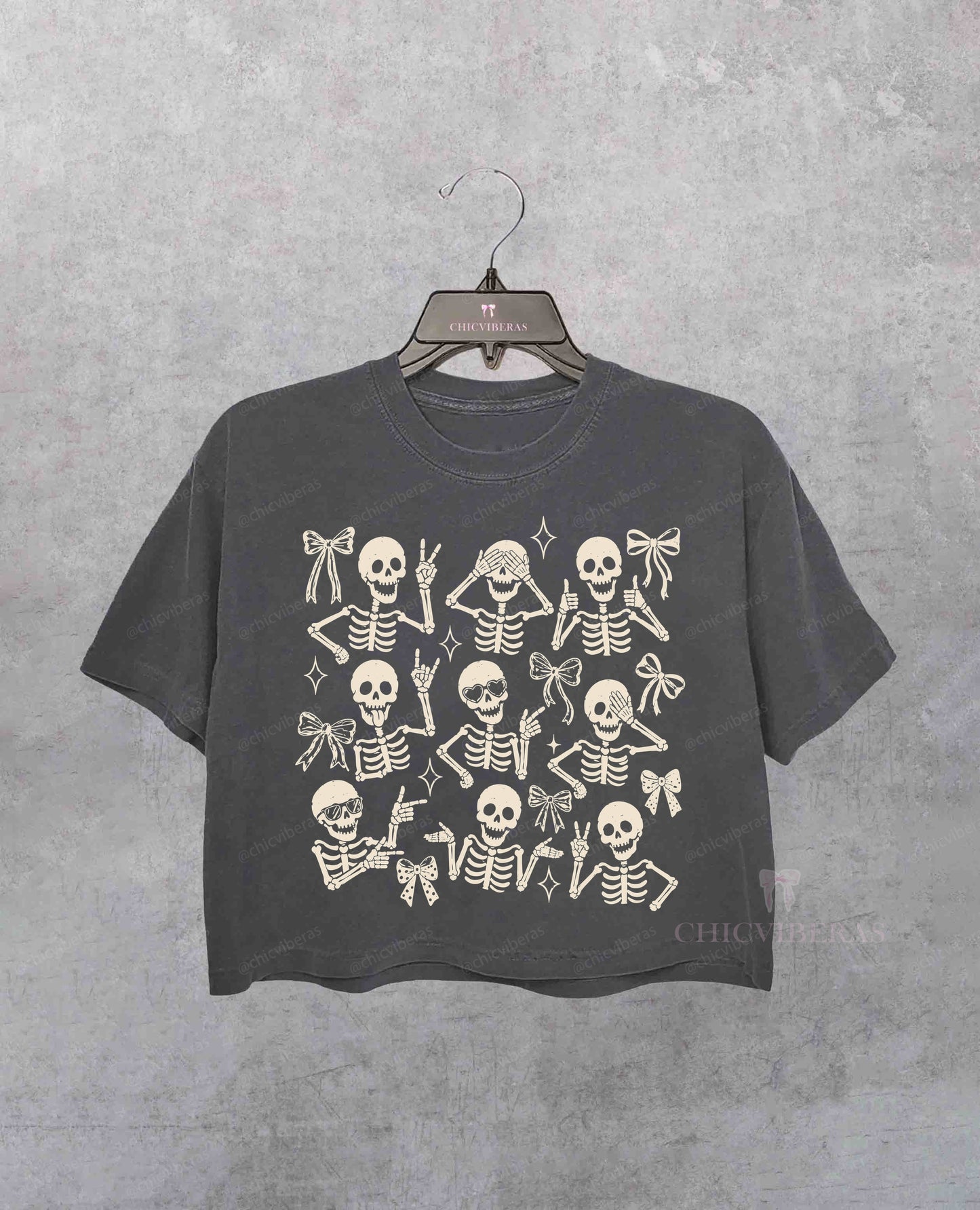 Retro Halloween Funny Skeleton Bow Crop Shirt