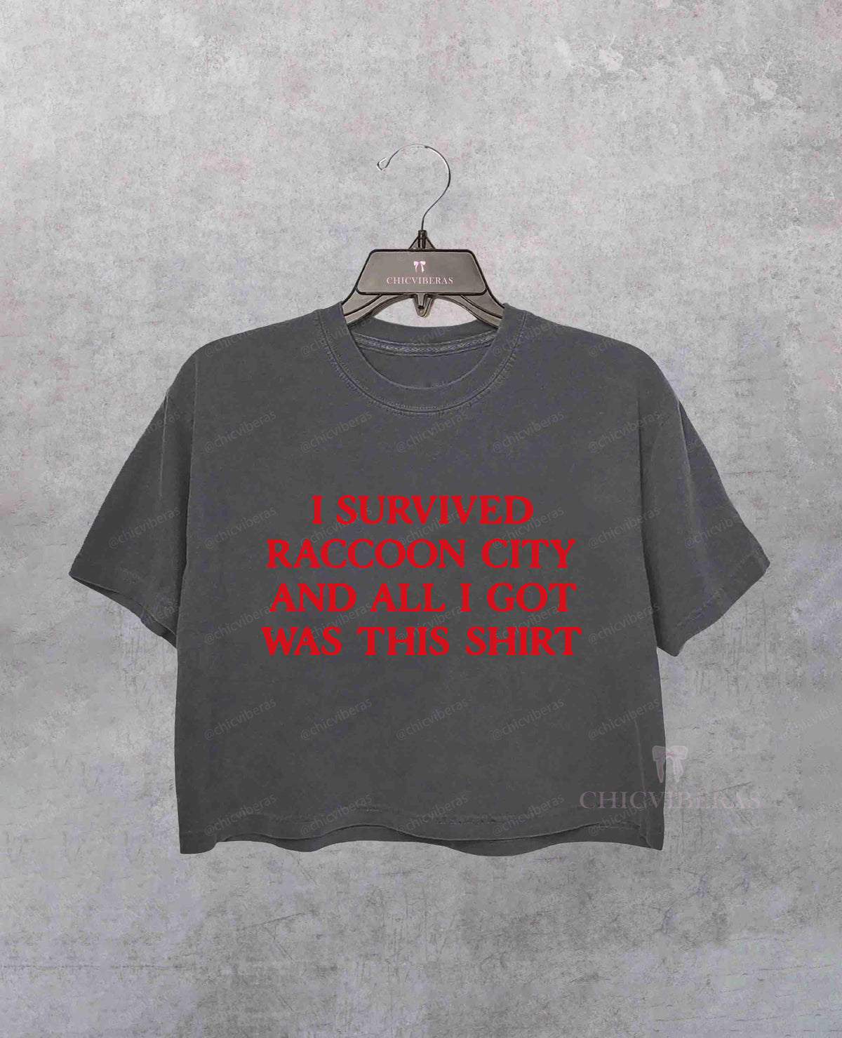 I Survived Raccoon City Crop Shirt in Deep Gray