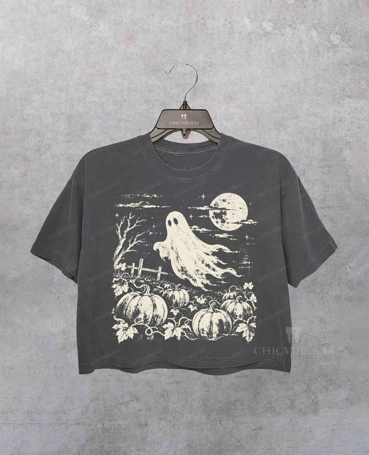 Ghost Pumpkin Patch Moonlight Crop Shirt - Deep Gray