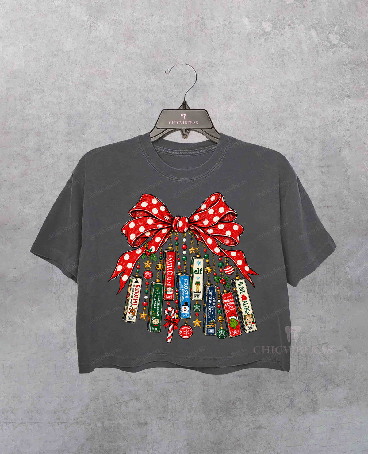 Christmas Books and Bow Crop Shirt