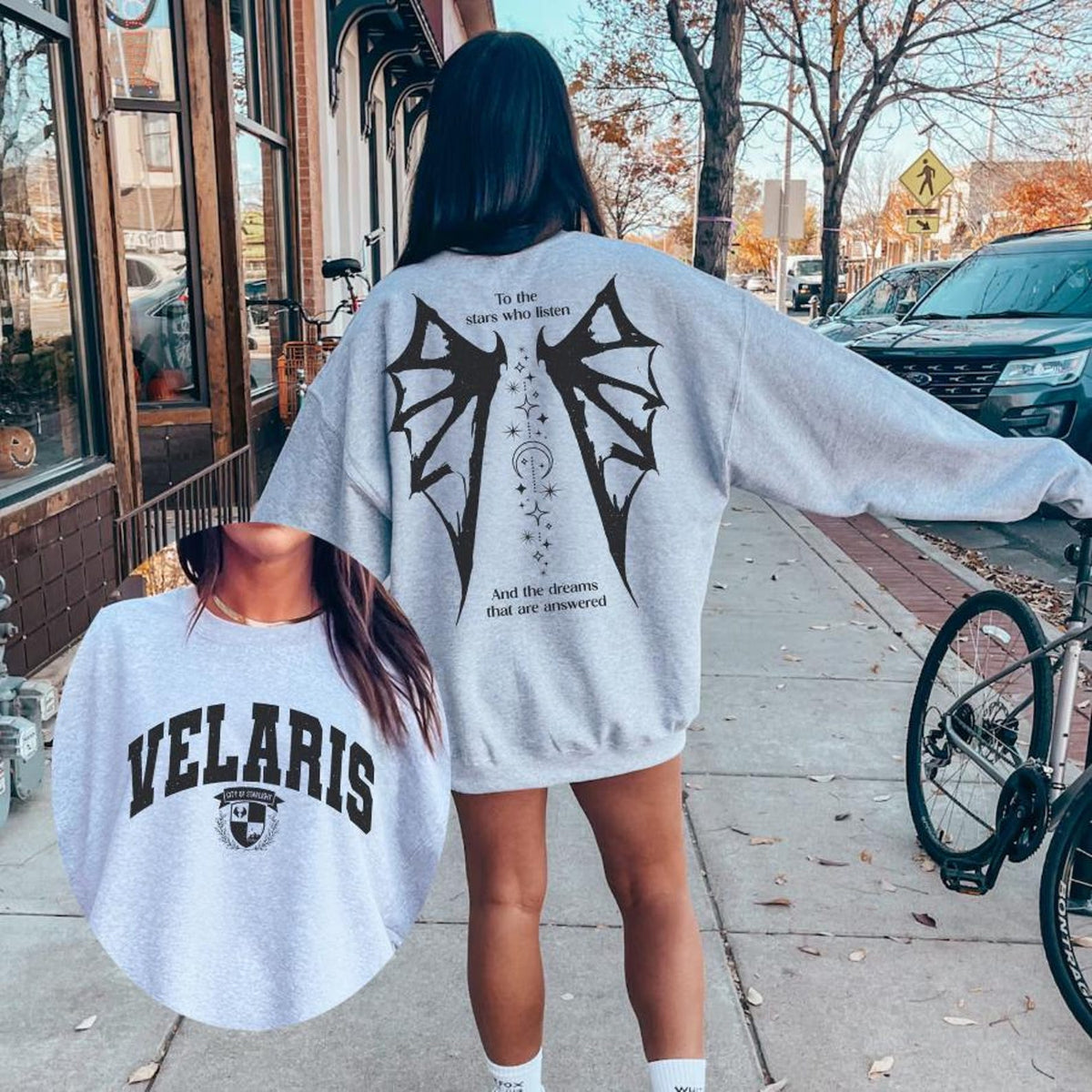 Velaris City of Starlight To the Stars Who Listen Crewneck Light Gray