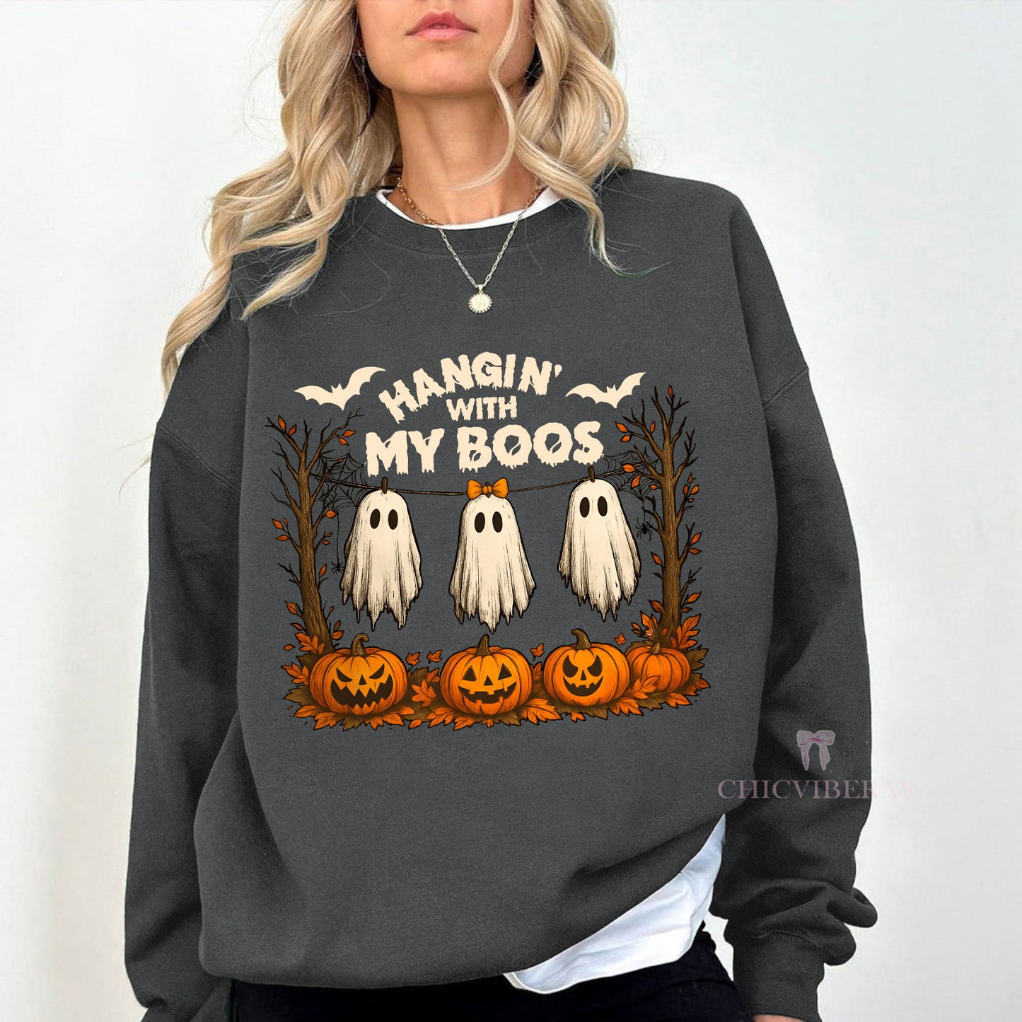 Funny Hanging Ghosts Halloween Crewneck