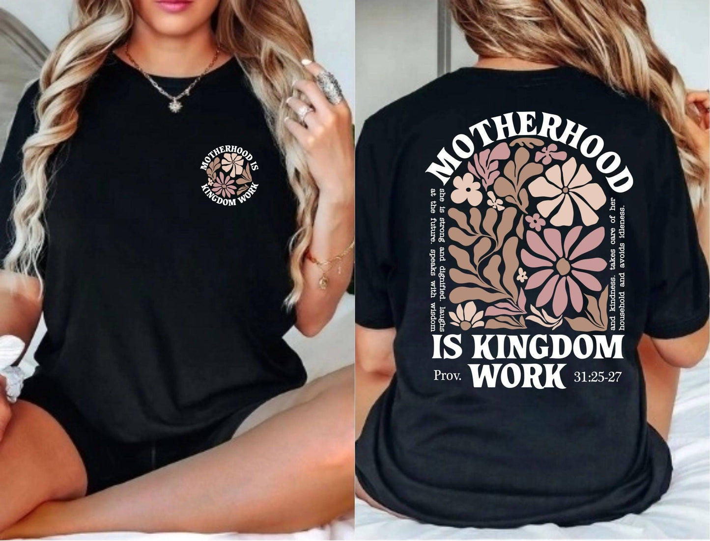 Boho Floral Motherhood Is Kingdom Work Tee
