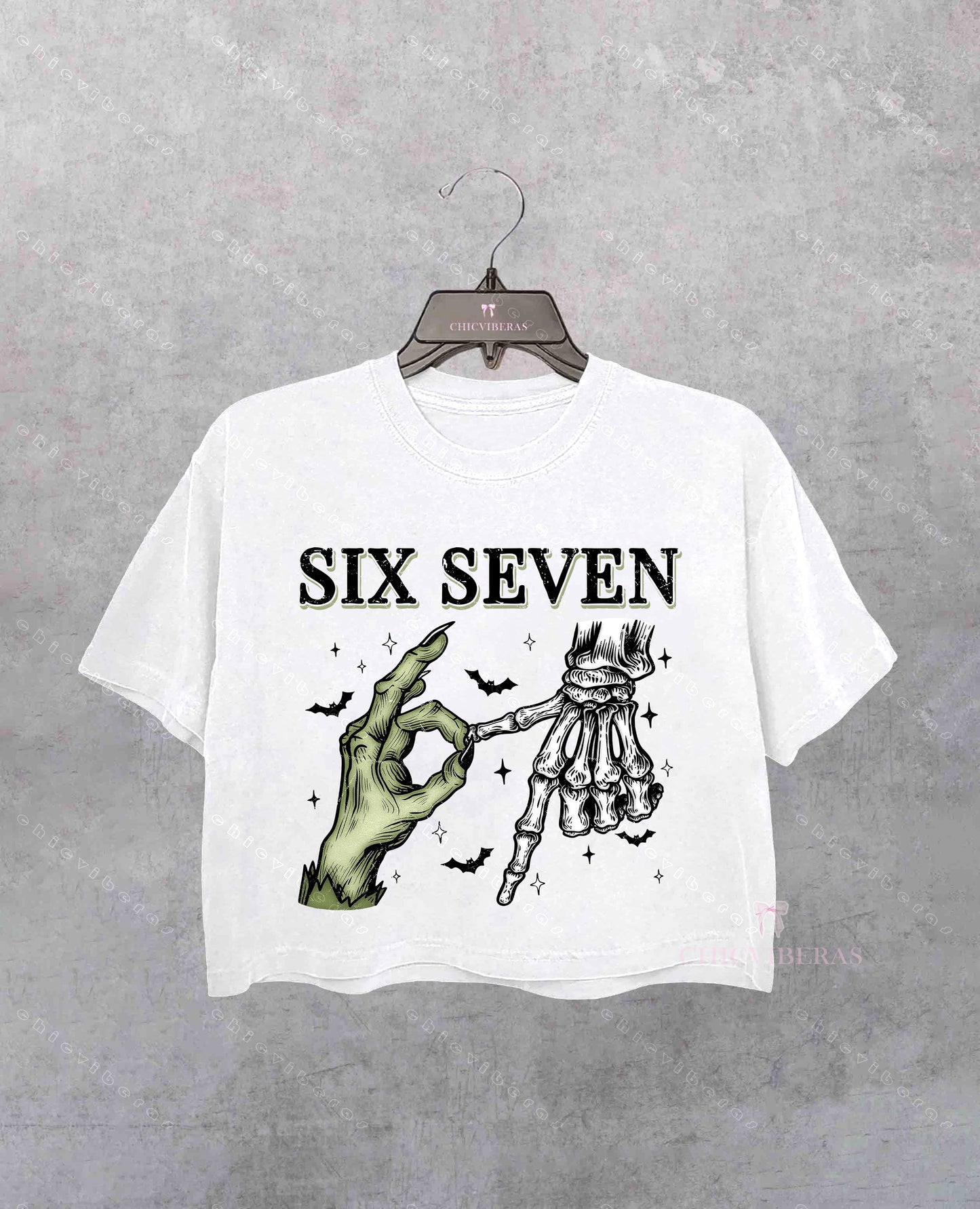 Six Seven 6 7 Meme Funny Witch Skeleton Hands Crop Shirt