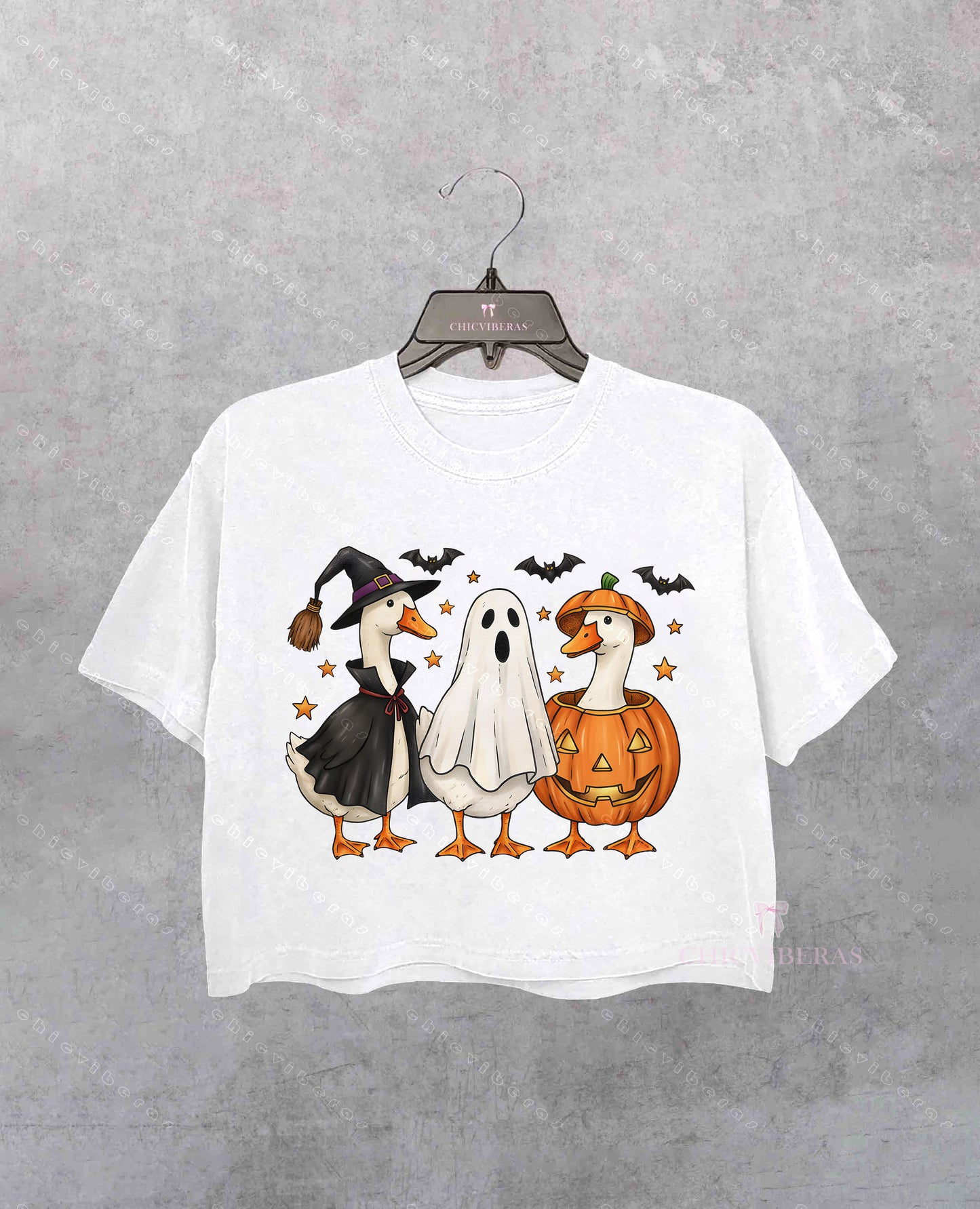 Halloween Boo Ghost Goose Crop Shirt