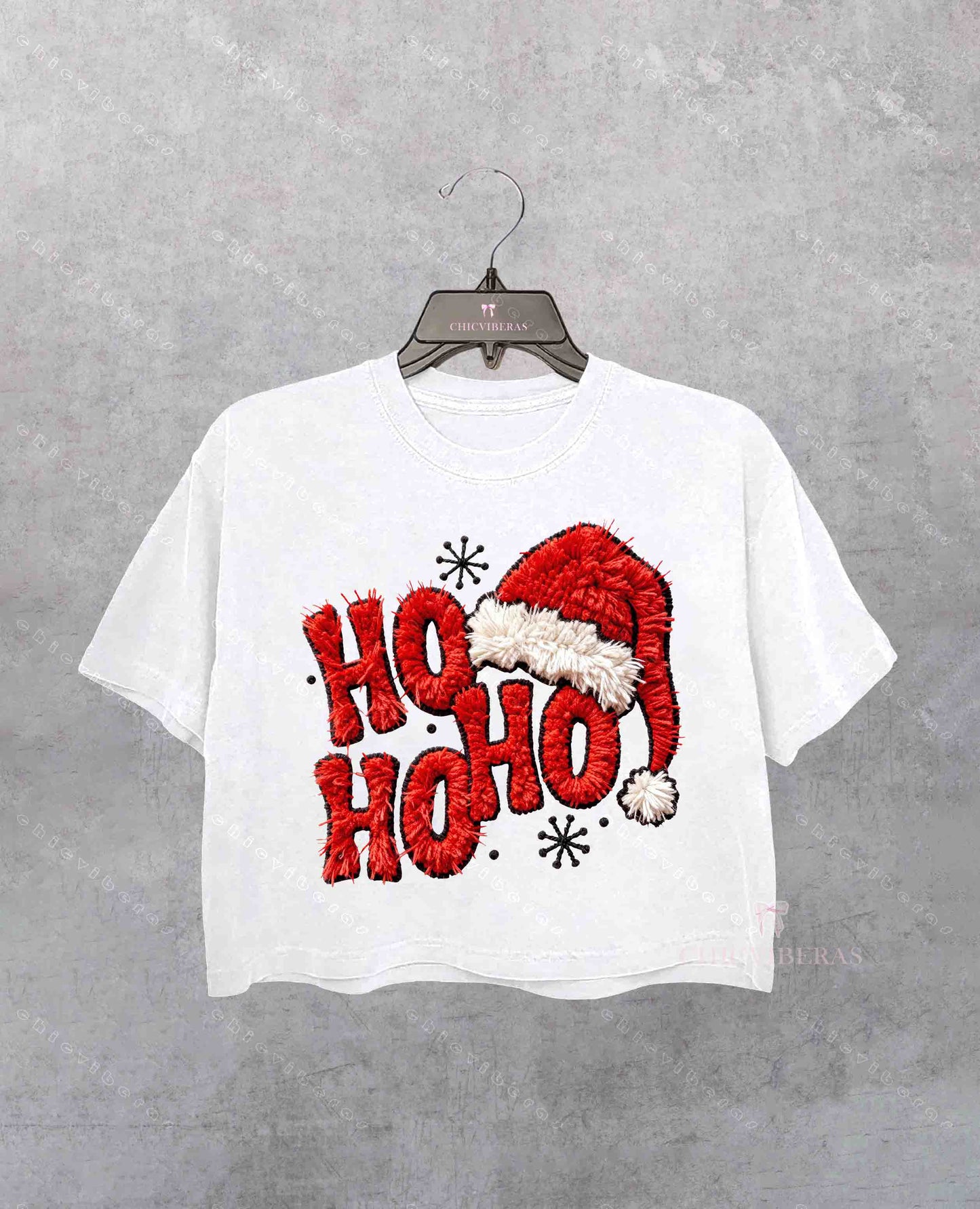 Ho Ho Ho Faux Yarn Santa Hat Crop Shirt