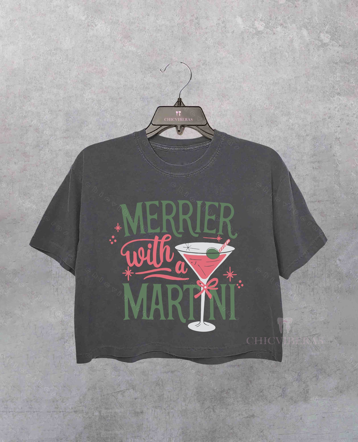 Merrier With A Martini Christmas Crop Shirt