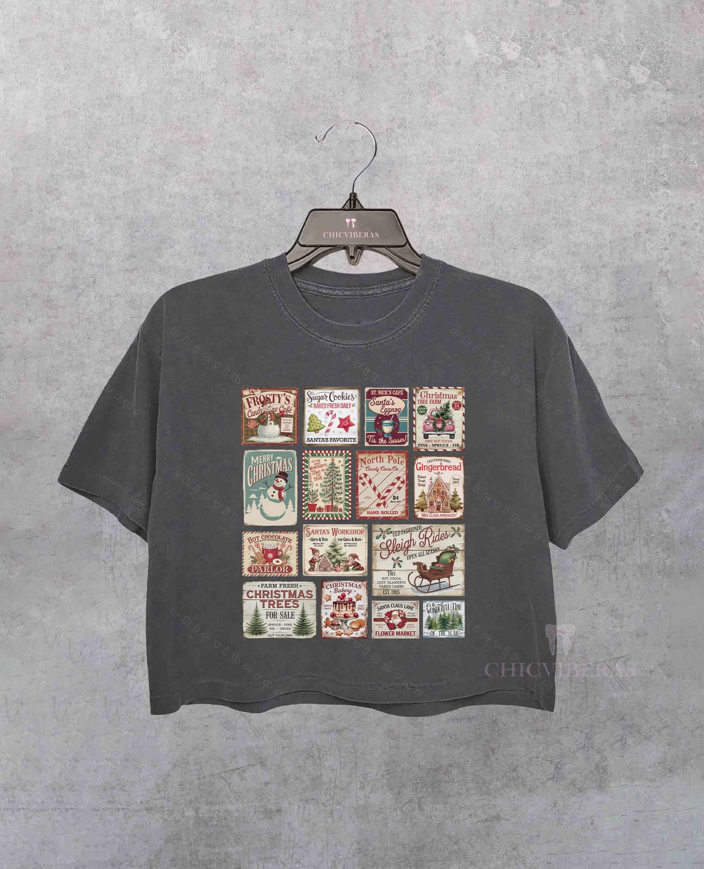 Christmas Stamps Holiday Party Crop Shirt