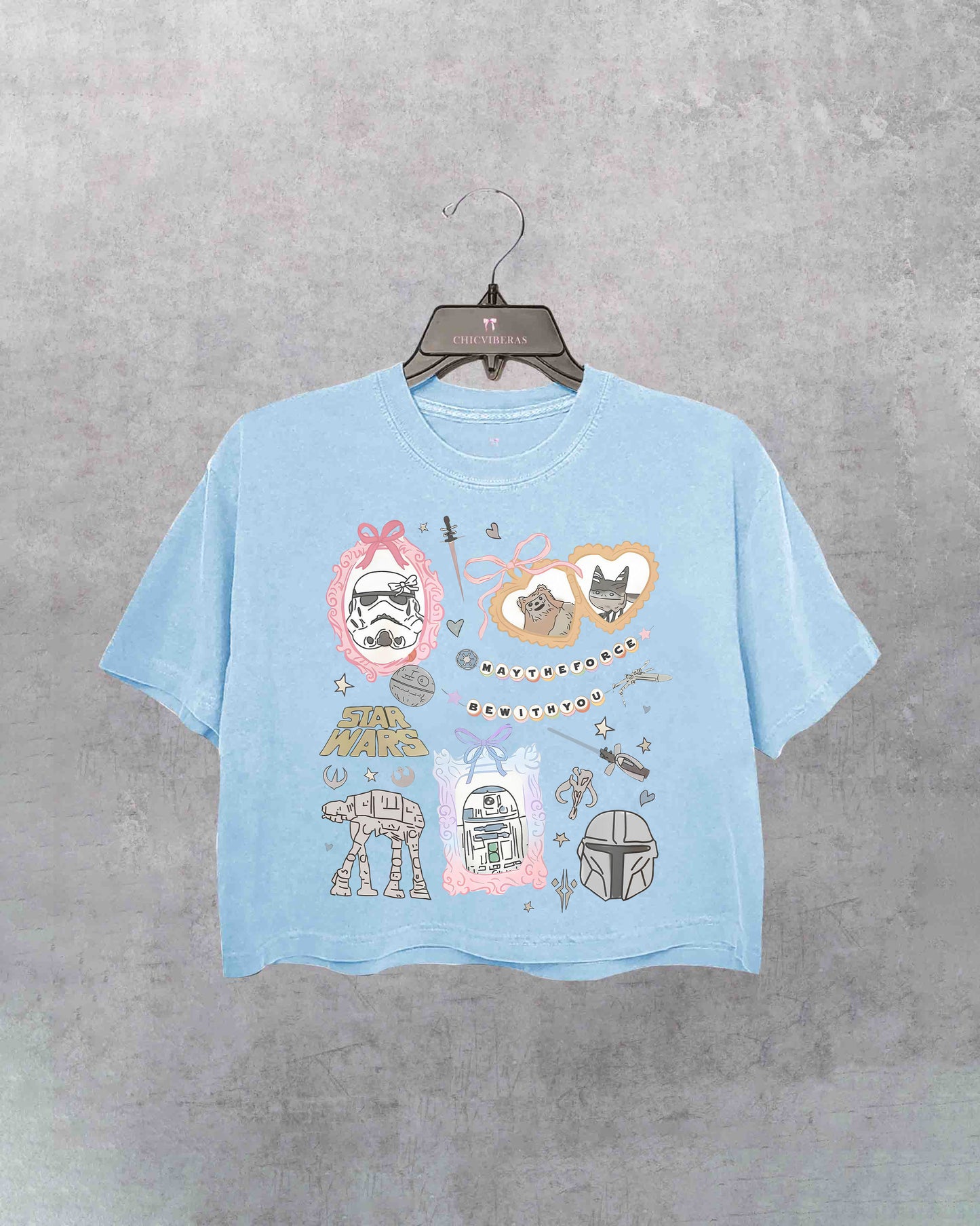 Retro Coquette Bow Watercolor Star Wars Characters Crop Shirt